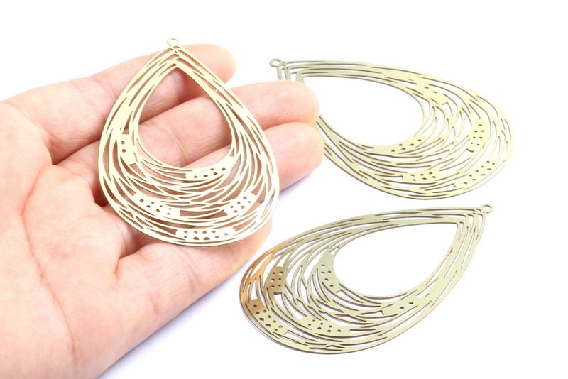 Raw Brass Marquise Shaped Earrings Charms - Brass Hallow Out Earring Charms  - Earring Findings - Jewelry Supplies - 67x41.4x0.3mm - JJA3858 - DOMEDBAZAAR