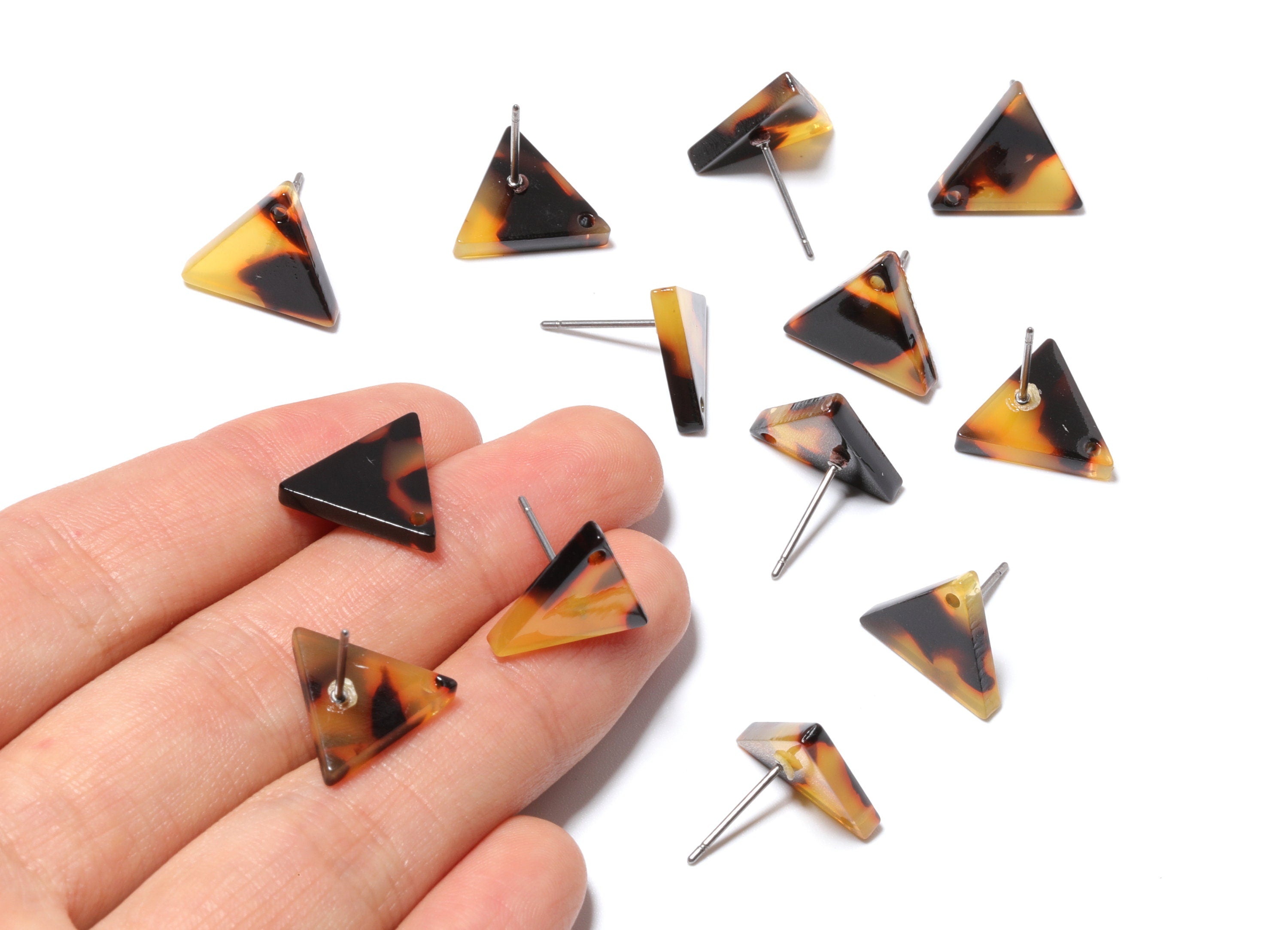 Acetate Acrylic Earring Stud - Tortoise Shell Earrings - Triangle Post - Jewelry Supplies - Color Code: A01 - 14.29x12.49x2.5mm - AC1136C - DOMEDBAZAAR