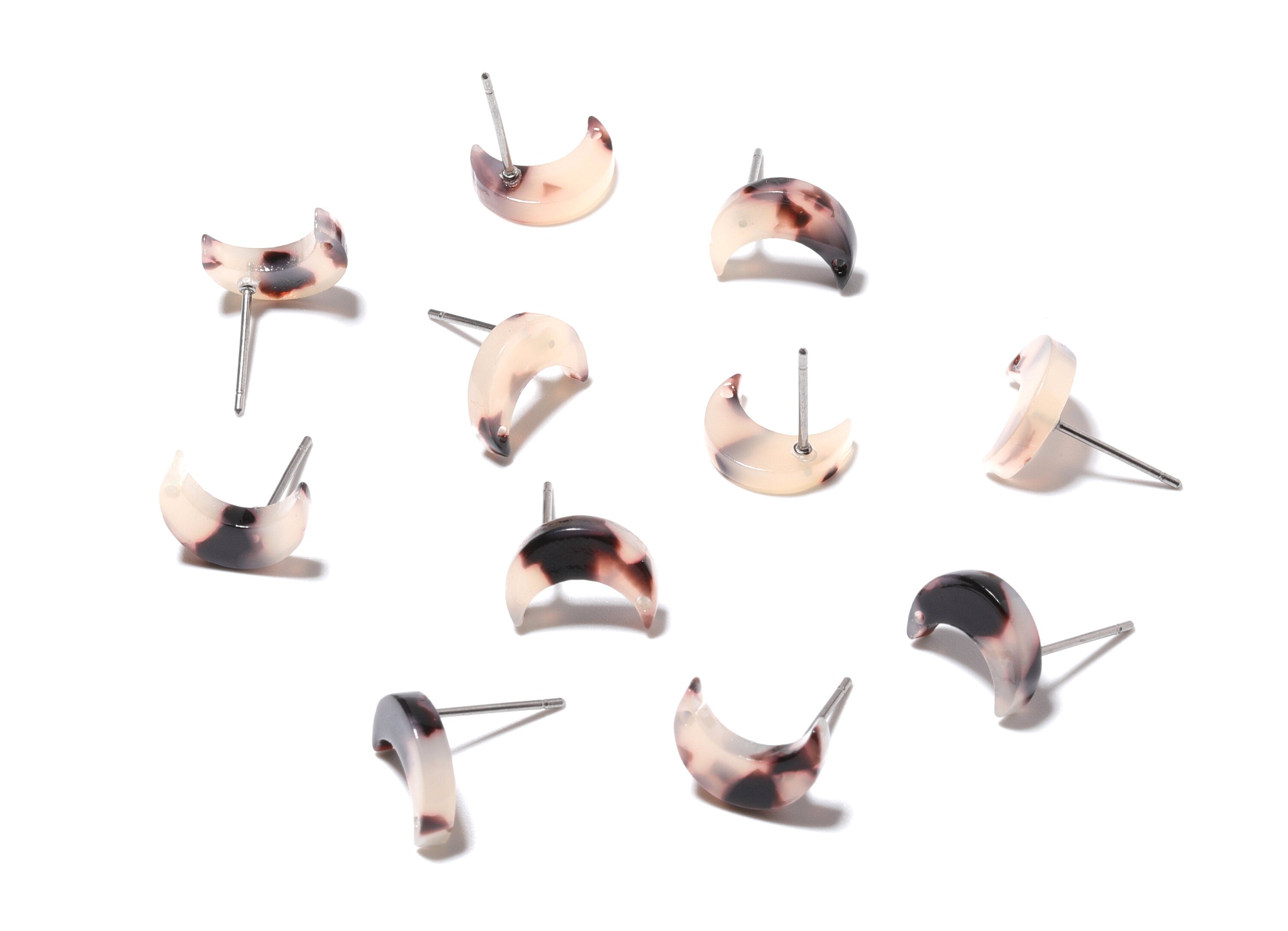 Acetate Earring Stud - Post Charms - Blonde Tortoise Shell Earrings - Moon Shaped Earrings - Color Code: A06 -  11.7x8.6x2.65mm - AC1137E - DOMEDBAZAAR