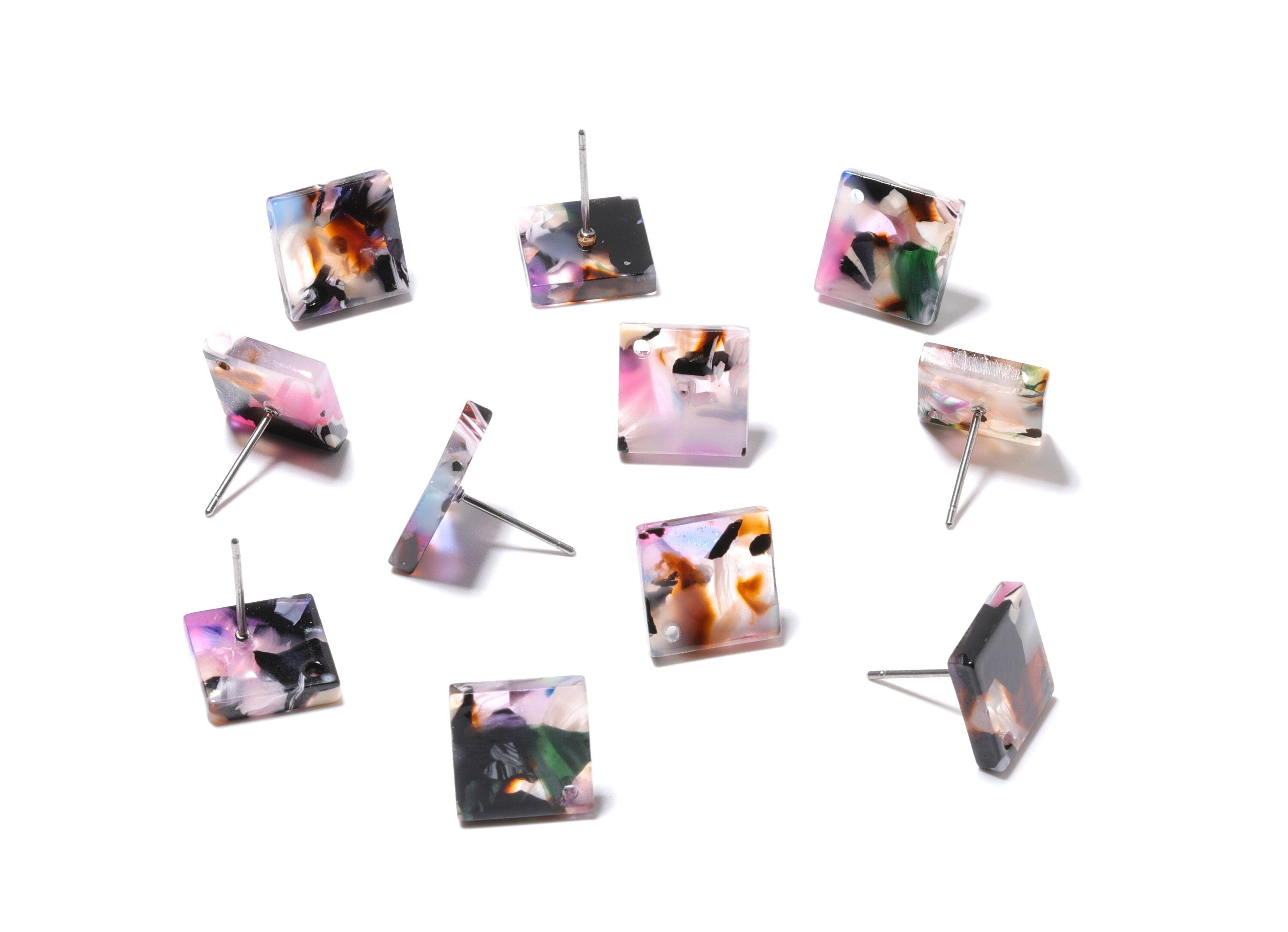 Acetate Square Earring Stud - Acrylic Square Earring Post - Earring Post - Jewelry Supplies - Color Code: A11 - 11.7x11.7x2.6mm - AC1140D - DOMEDBAZAAR