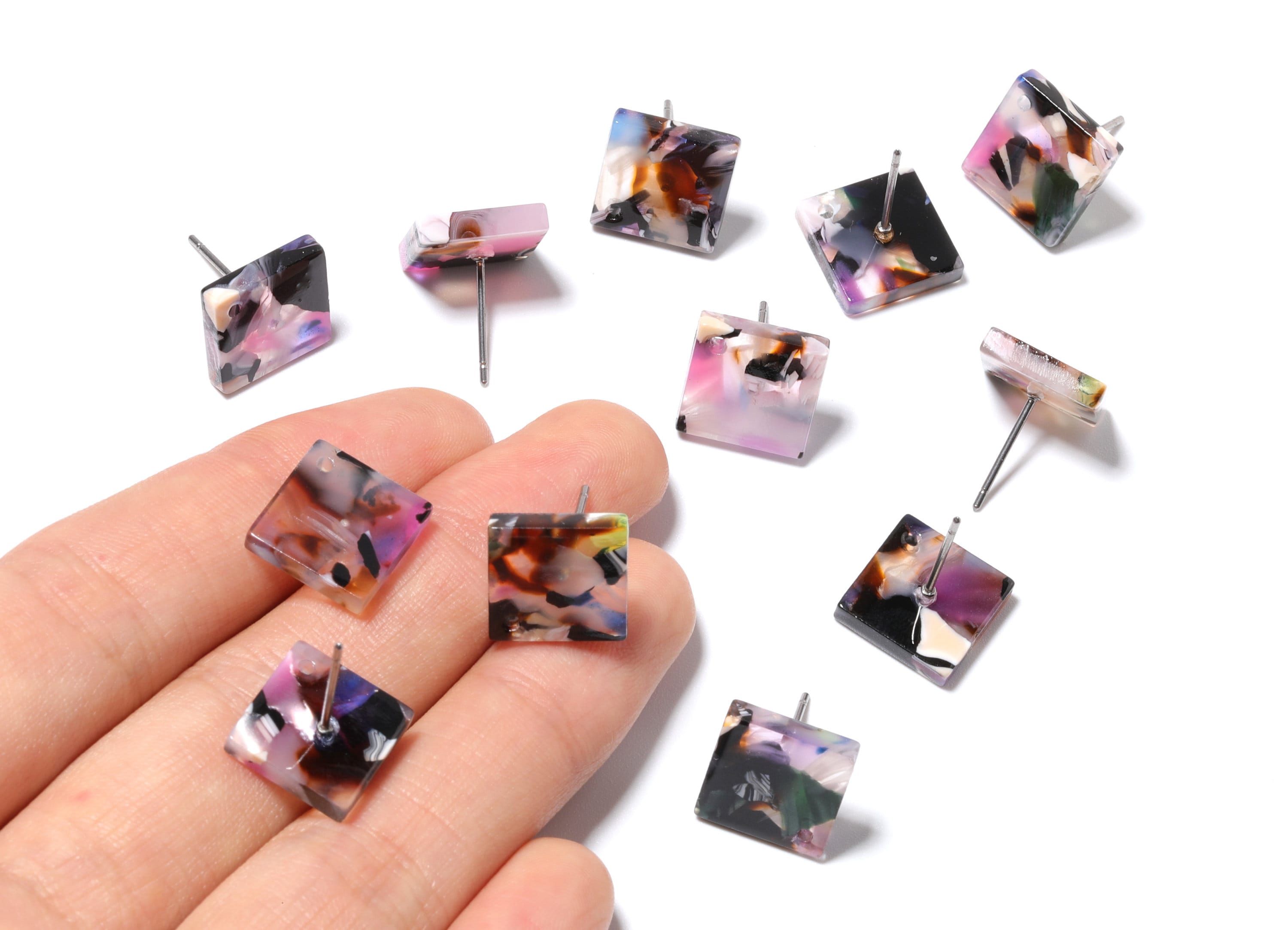 Acetate Square Earring Stud - Acrylic Square Earring Post - Earring Post - Jewelry Supplies - Color Code: A11 - 11.7x11.7x2.6mm - AC1140D - DOMEDBAZAAR