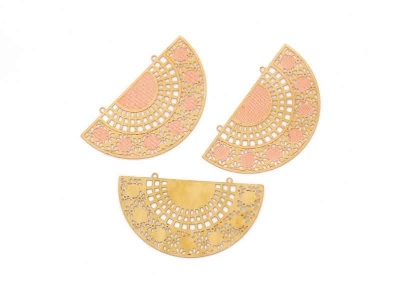 Raw Brass Semicircle Shaped  Necklace Charms - Hallow Out Necklace Charms - Necklace Findings - Jewelry Supplies - 34.7x58x0.3mm - JJB3375 - DOMEDBAZAAR