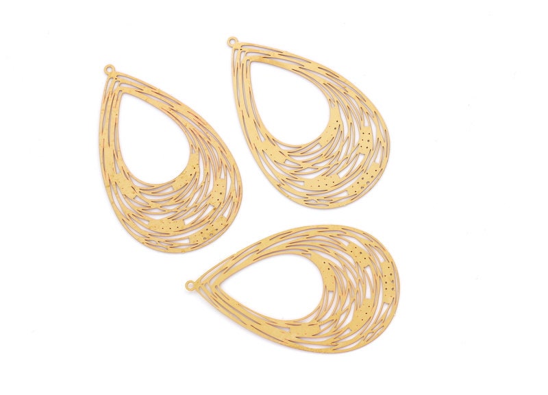 Raw Brass Marquise Shaped Earrings Charms - Brass Hallow Out Earring Charms - Earring Findings - Jewelry Supplies - 53.9x33x0.3mm - JJB3501 - DOMEDBAZAAR