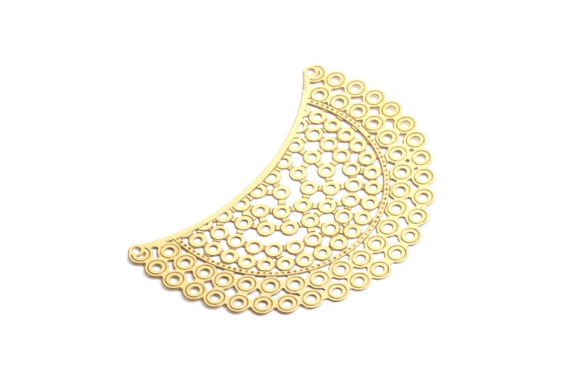 Brass Semicircle Shaped Brass Necklace Charms - Raw Brass Semicircle Shaped Connector - Necklace Findings - 42.3x62x0.3mm - JJA3903 - DOMEDBAZAAR