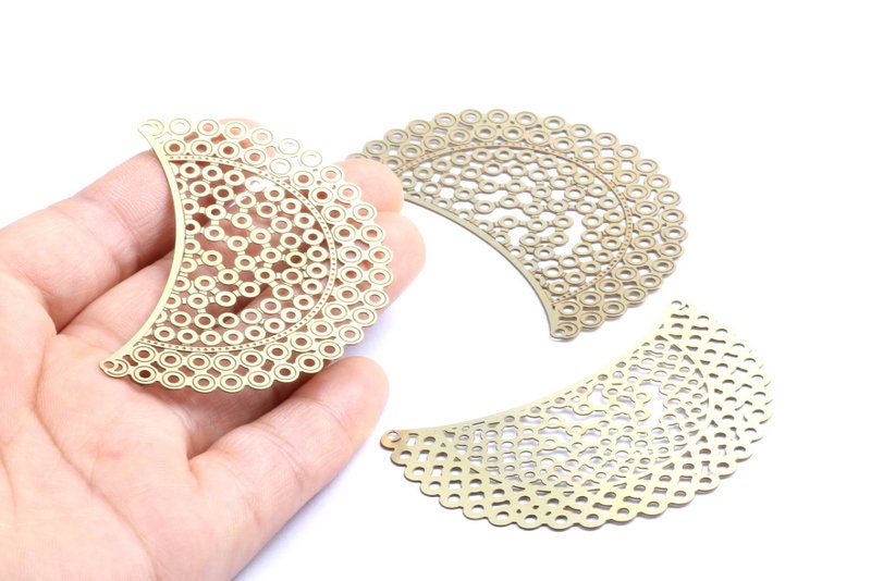 Brass Semicircle Shaped Brass Necklace Charms - Raw Brass Semicircle Shaped Connector - Necklace Findings - 42.3x62x0.3mm - JJA3903 - DOMEDBAZAAR