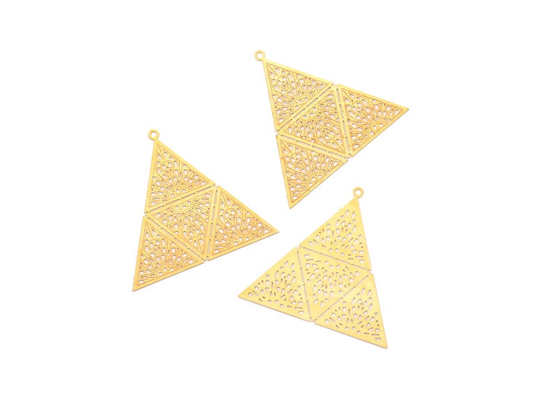 Raw Brass Triangle Shaped Earring Charms - Hallow Out Earring Charms - Earring Findings - Jewelry Supplies - 42.8x46.6x0.3mm - JJB3522 - DOMEDBAZAAR