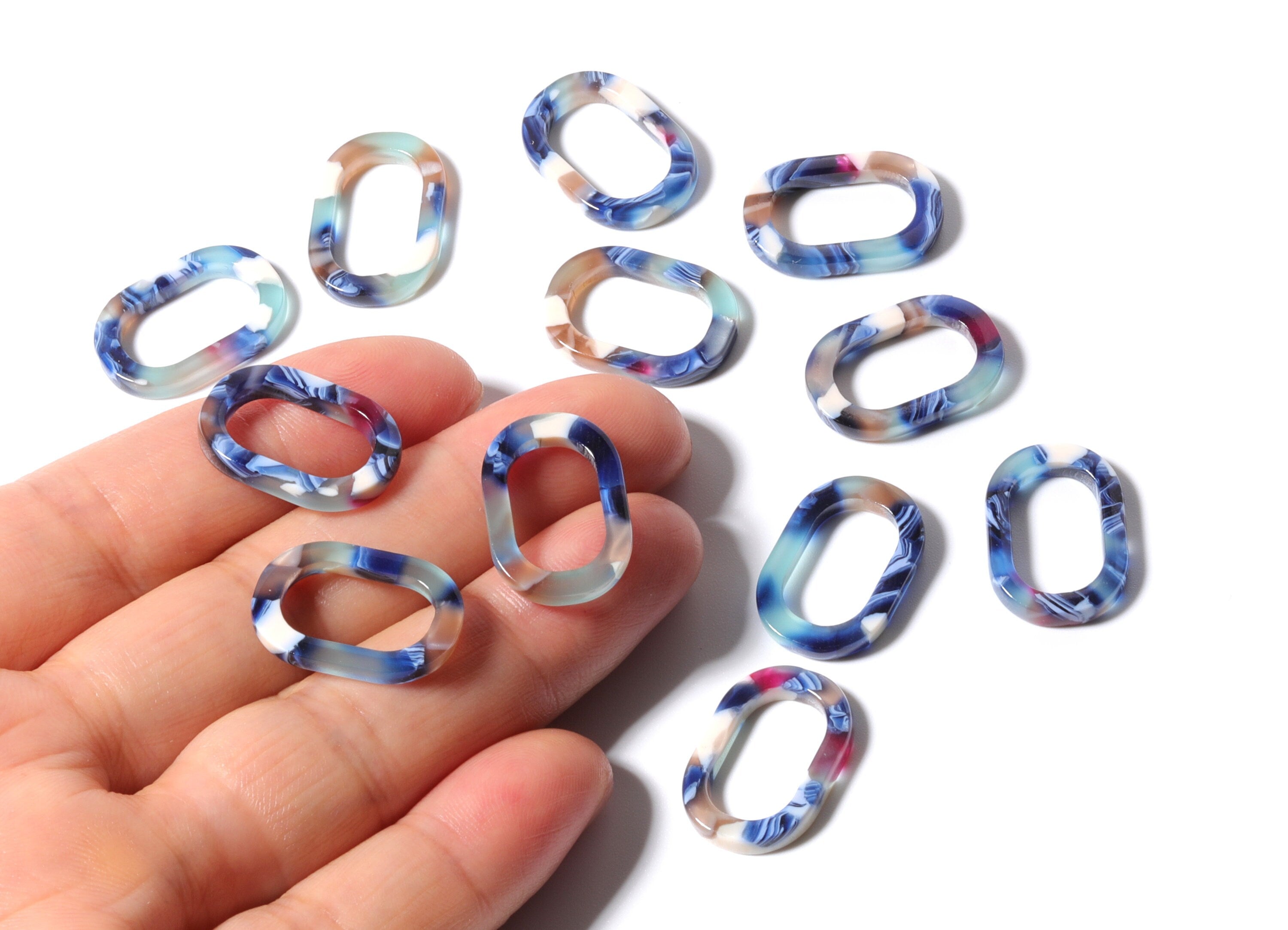 Acetate Oval Earring Charms - Acrylic Oval Pendant - Flat Cable Chain - Jewelry Supplies - Color Code: A19 - 19.65x13.3x2.58mm - AC1176A - DOMEDBAZAAR