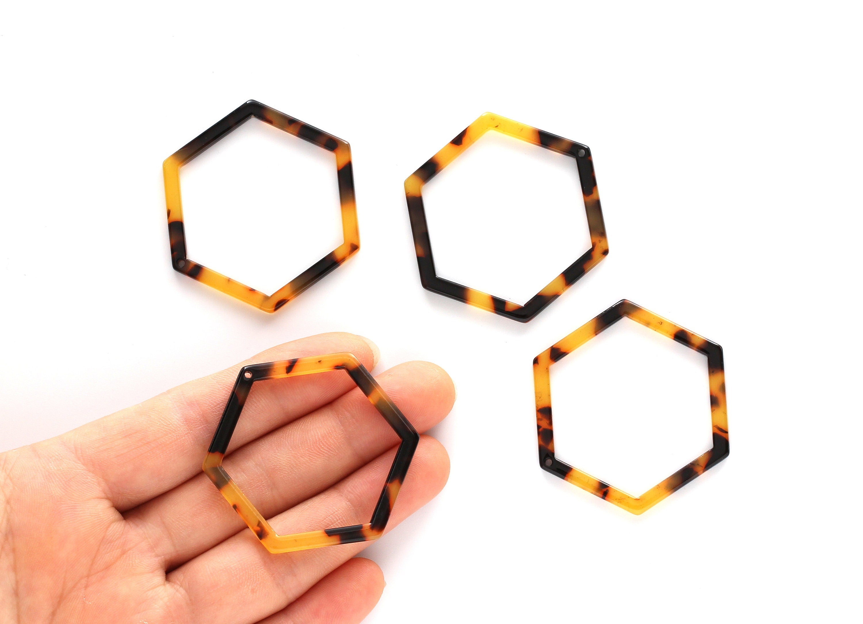 Acetate Acrylic Earring Charm - Tortoise Shell - Hexagon Pendant - Jewelry Making Supplies - Color Code: A01 - 44.75x39.4mm - AC1125A - DOMEDBAZAAR