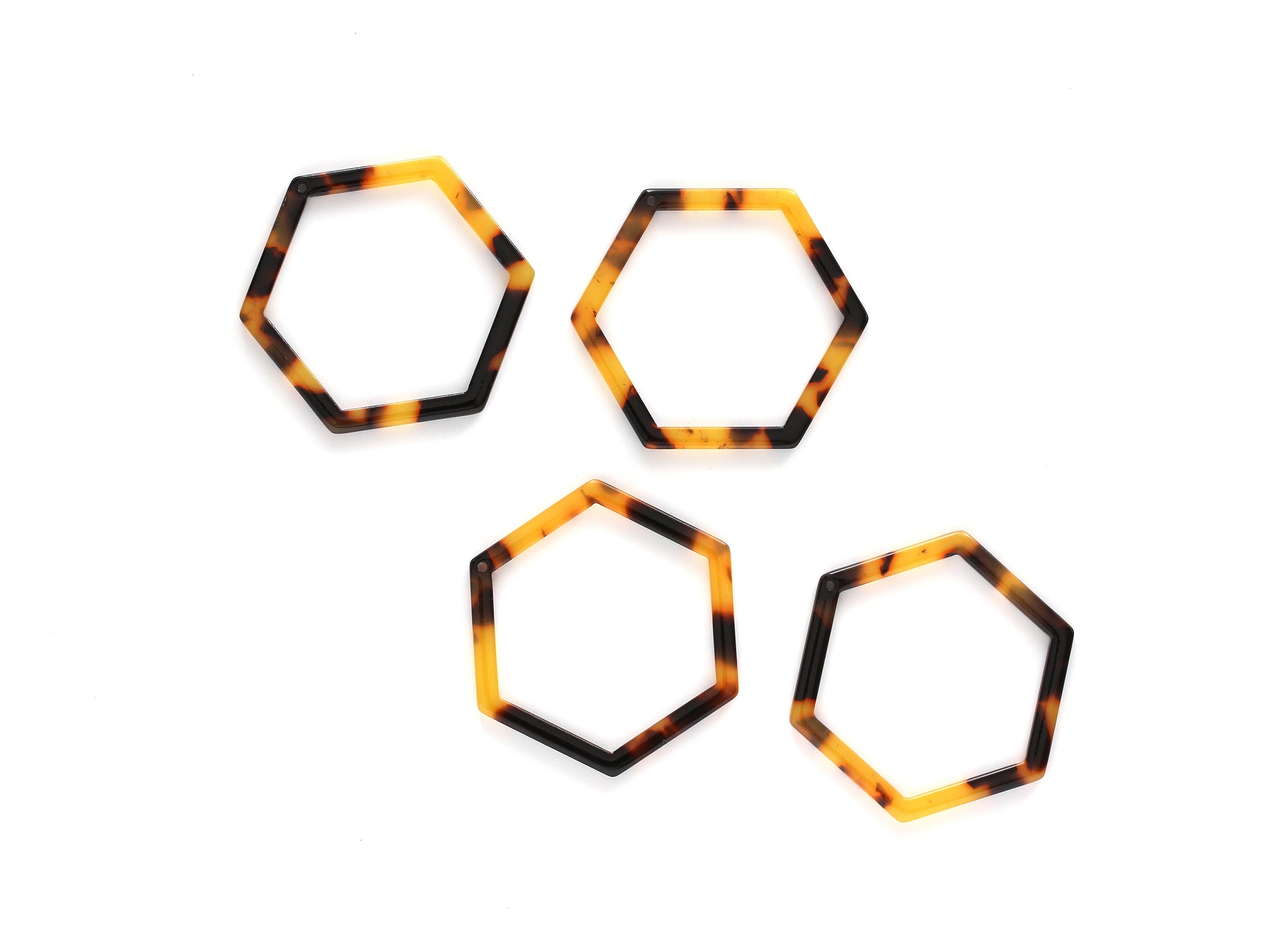 Acetate Acrylic Earring Charm - Tortoise Shell - Hexagon Pendant - Jewelry Making Supplies - Color Code: A01 - 44.75x39.4mm - AC1125A - DOMEDBAZAAR