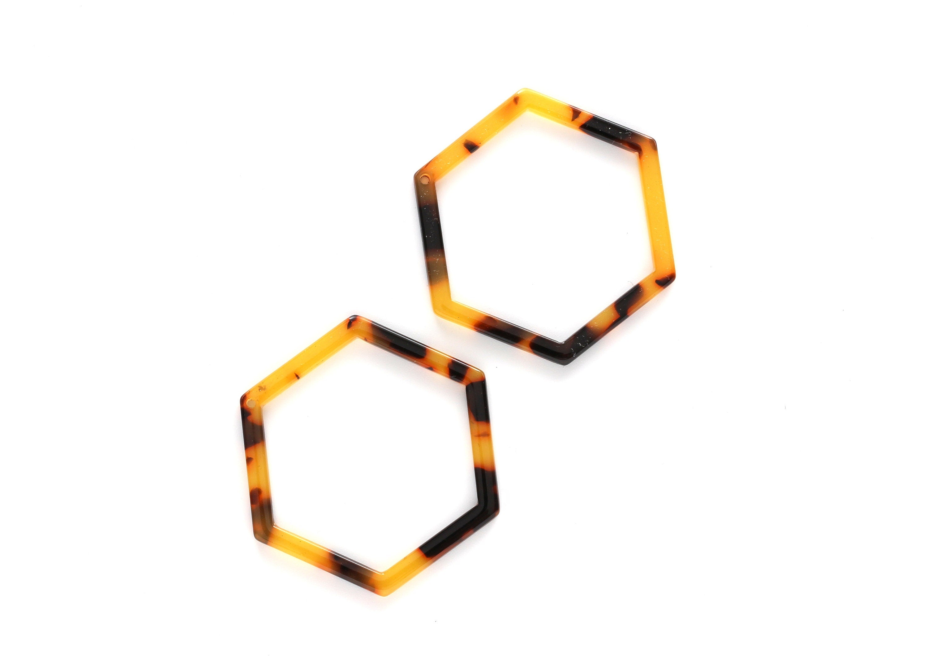 Acetate Acrylic Earring Charm - Tortoise Shell - Hexagon Pendant - Jewelry Making Supplies - Color Code: A01 - 44.75x39.4mm - AC1125A - DOMEDBAZAAR