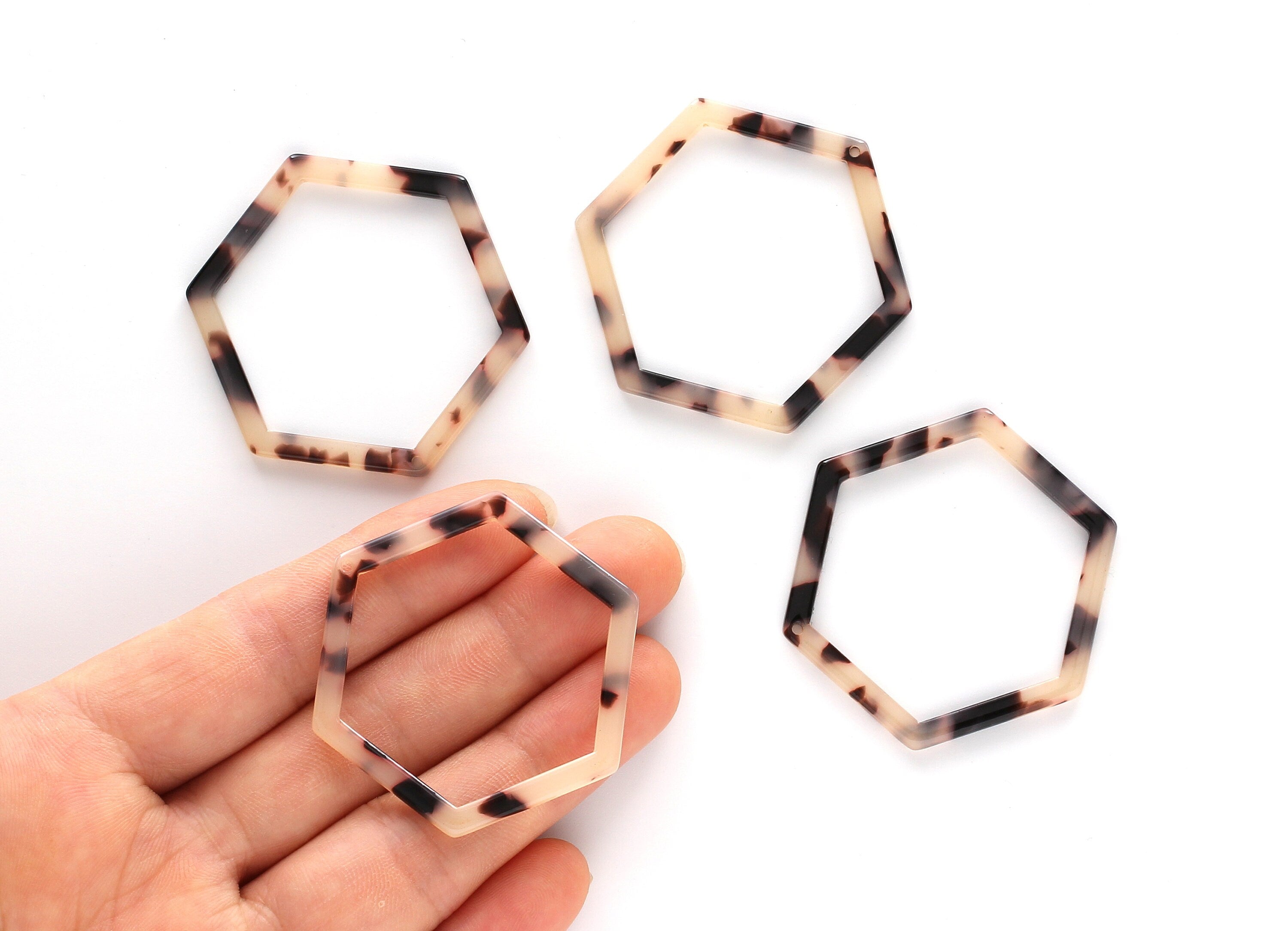 Acetate Acrylic Earring Charm - Blonde Tortoise Shell Earring - Hexagon Shaped Pendant - Color Code: A06 - 44.75x39.4mm - AC1125B - DOMEDBAZAAR