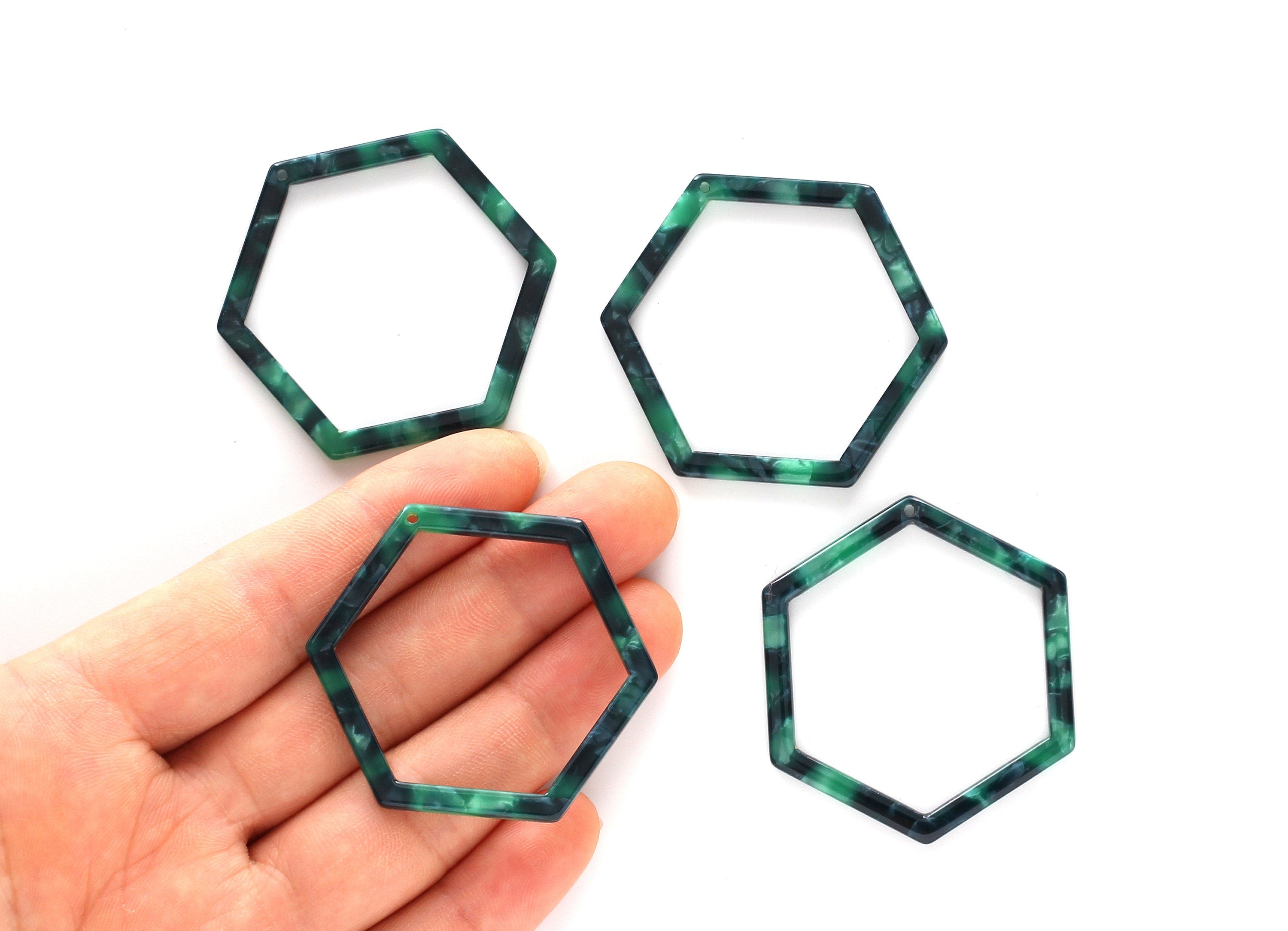 Acetate Acrylic Earring Charm - Tortoise Shell Earrings - Hexagon Shaped Pendant - Color Code: A13 - 44.75x39.42x2.68mm- AC1125C - DOMEDBAZAAR