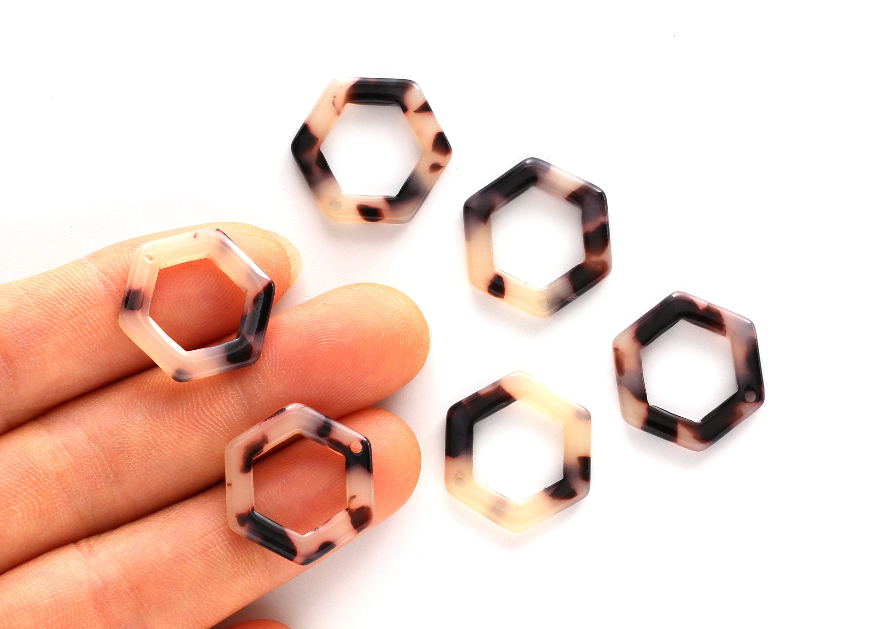 Acetate Acrylic Earring Charm - Blonde Tortoise Shell Earring - Hexagon Shaped Pendant - Color Code: A07 -  20x18.1x2.6mm - AC1122B - DOMEDBAZAAR