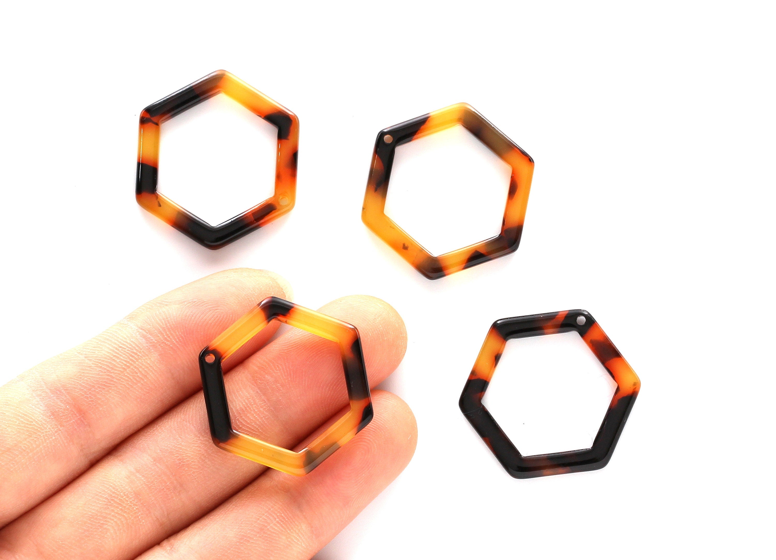 Acetate Acrylic Earring Charm - Tortoise Shell Earring - Hexagon Pendant - Jewelry Supplies - Color Code: A01 - 28.18x25x2.6mm - AC1123A - DOMEDBAZAAR
