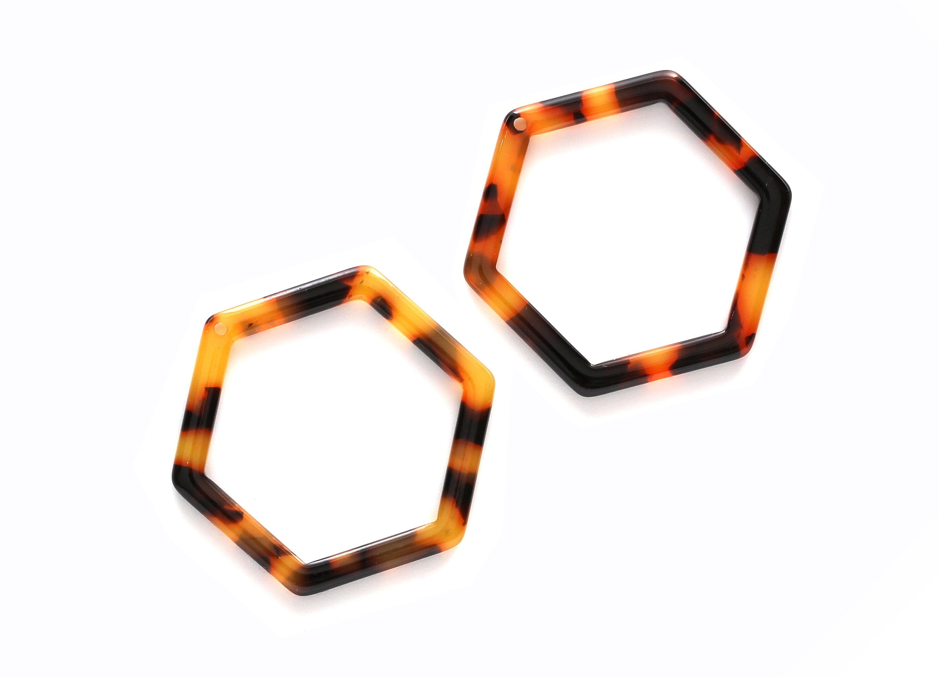 Acetate Acrylic Earring Charm - Tortoise Shell Earrings - Hexagon Pendant - Jewelry Supplies - Color Code: A01 - 36x32x2.68mm - AC1124A - DOMEDBAZAAR