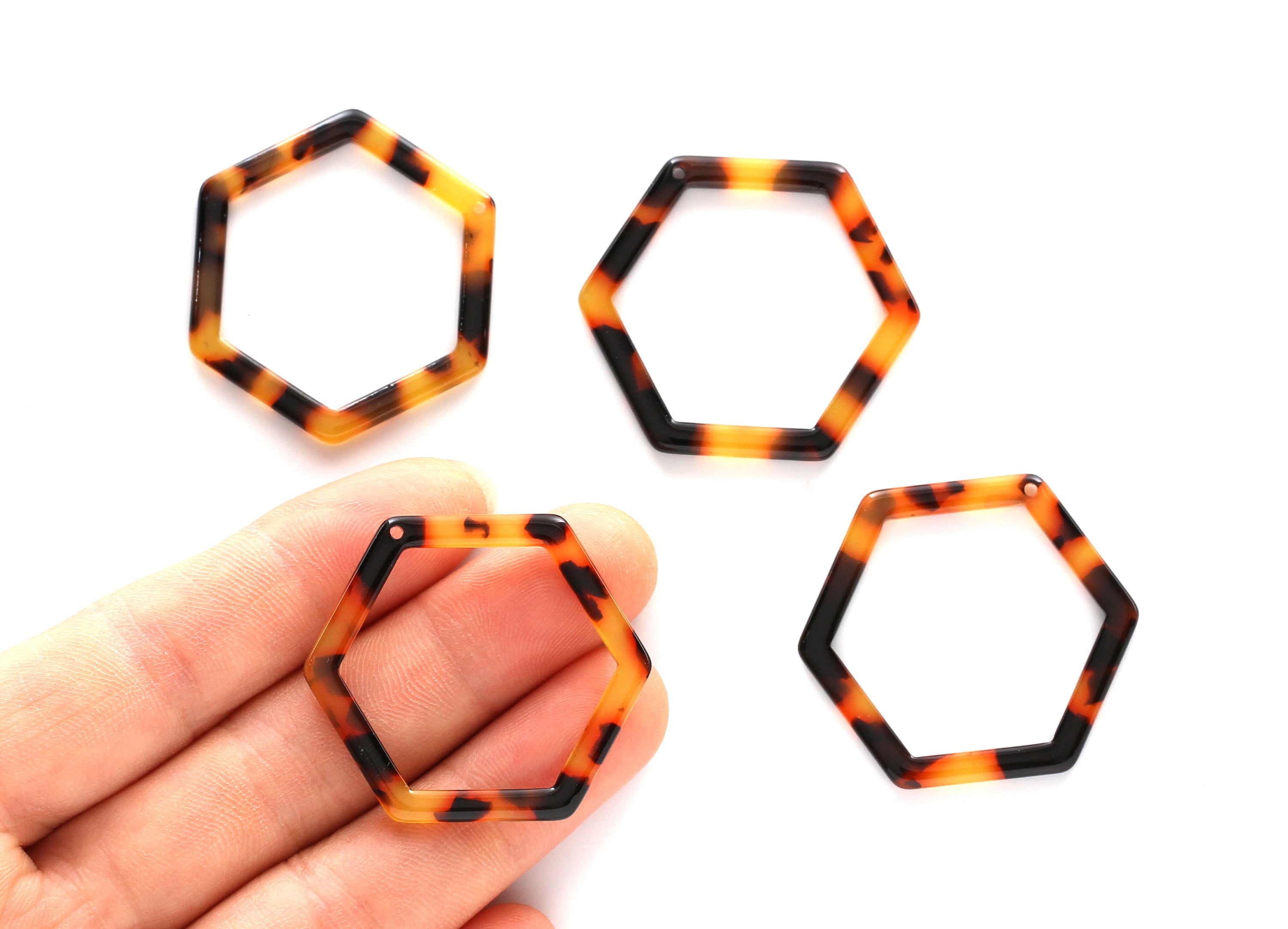 Acetate Acrylic Earring Charm - Tortoise Shell Earrings - Hexagon Pendant - Jewelry Supplies - Color Code: A01 - 36x32x2.68mm - AC1124A - DOMEDBAZAAR