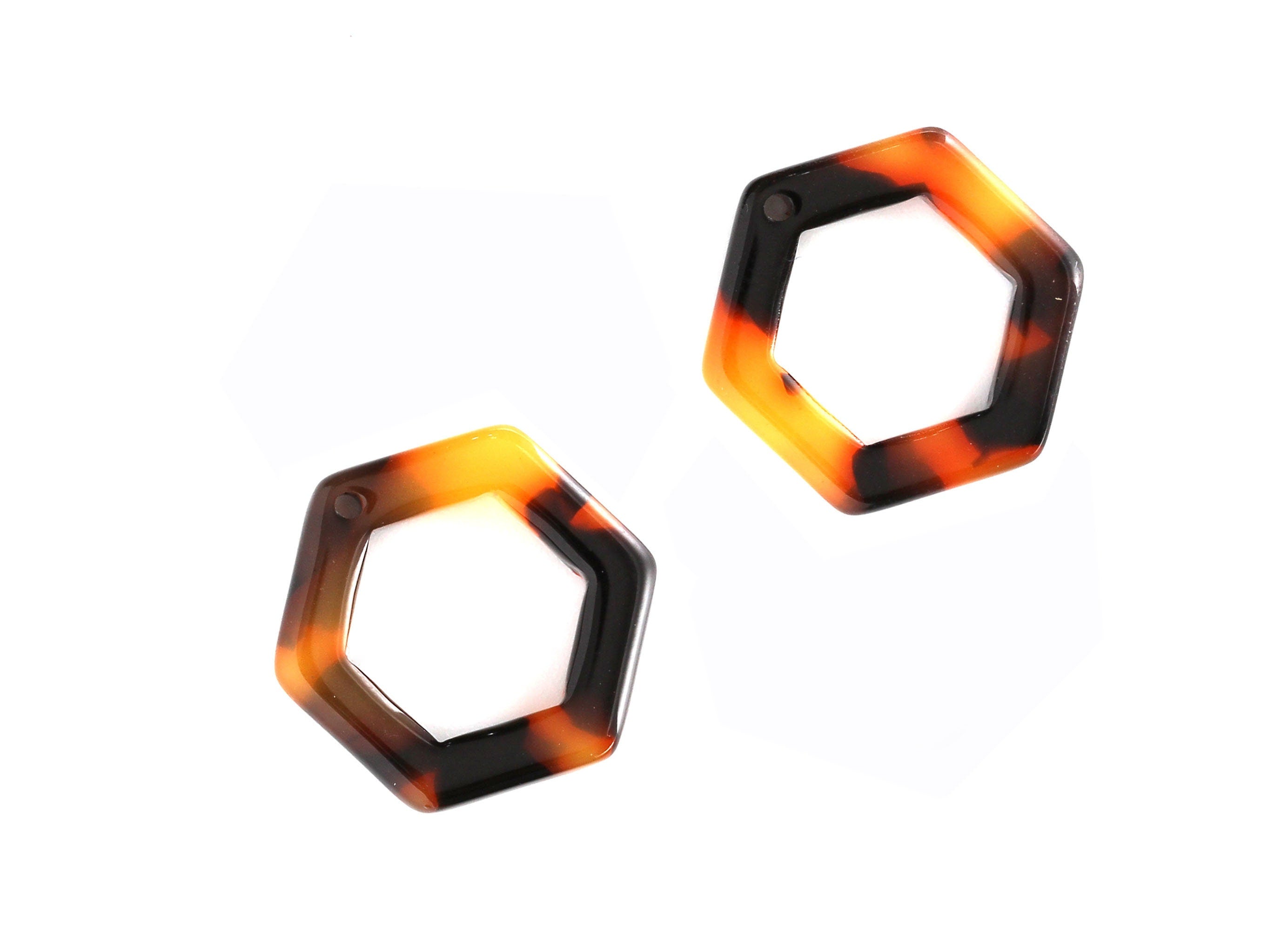 Acetate Acrylic Earring Charm - Tortoise Shell Earring - Hexagon Pendant - Jewelry Supplies - Color Code: A01 - 20x18.1x2.6mm - AC1122A - DOMEDBAZAAR