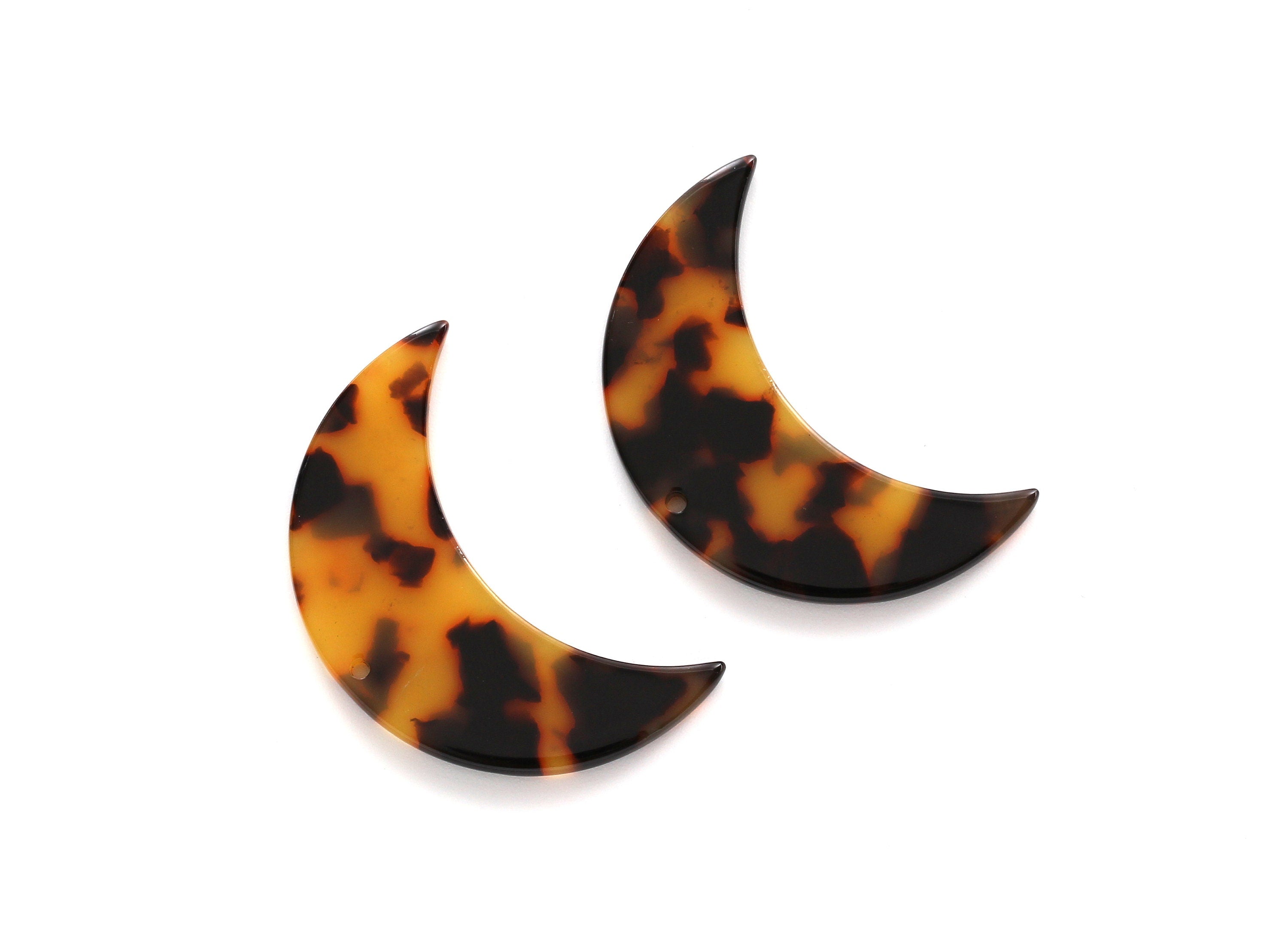 Acetate Moon Charms - 1 Holes - Tortoise Shell Earrings - Moon Pendant - Jewelry Supplies - Color Code: A01 - 38x25.5x2.6mm - AC1111A - DOMEDBAZAAR