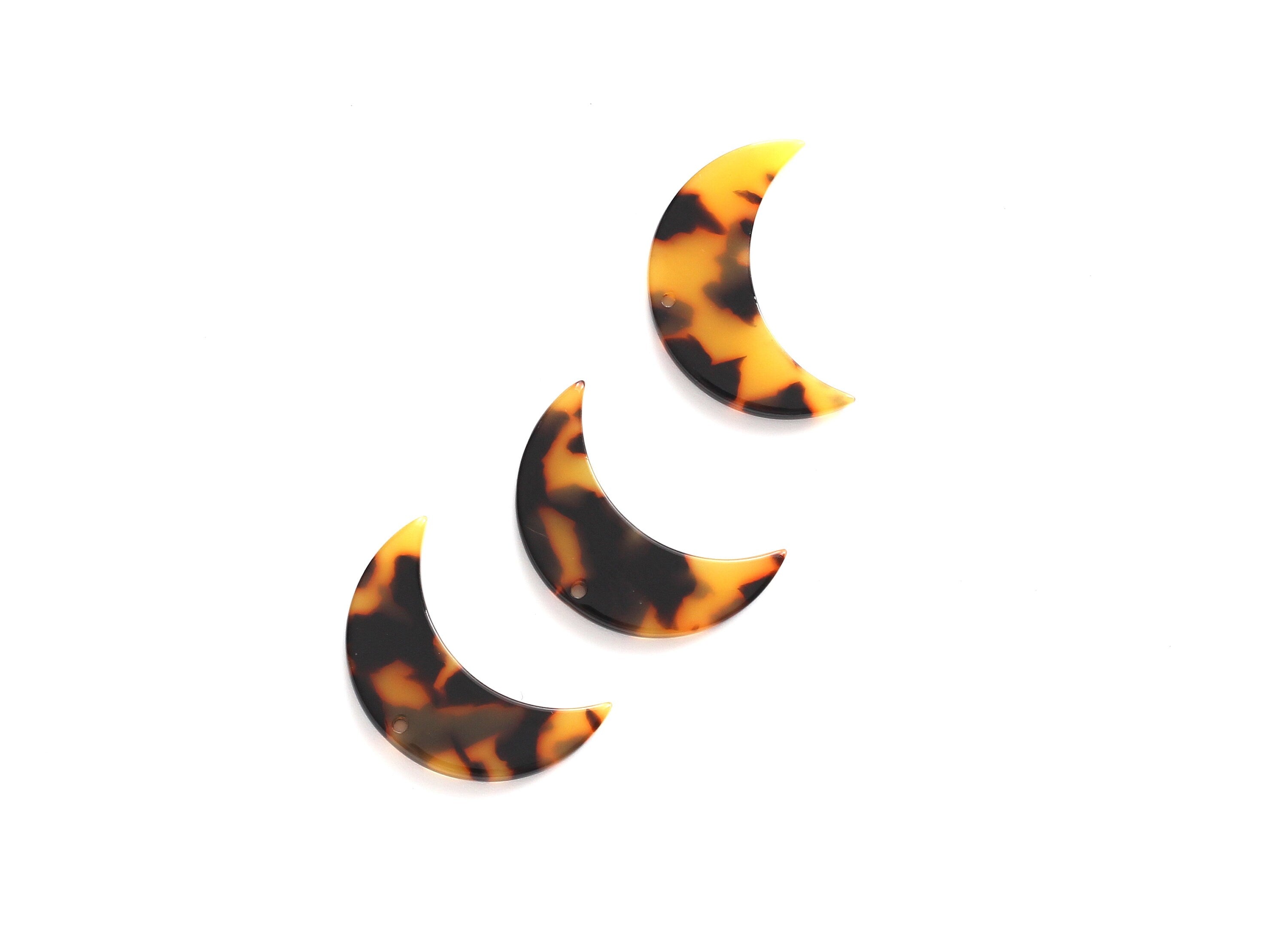 Acetate Moon Charms - 1 Holes - Tortoise Shell Earrings - Moon Pendant - Jewelry Making Supplies - Color Code: A01 - 30x19x2.6mm - AC1110A - DOMEDBAZAAR