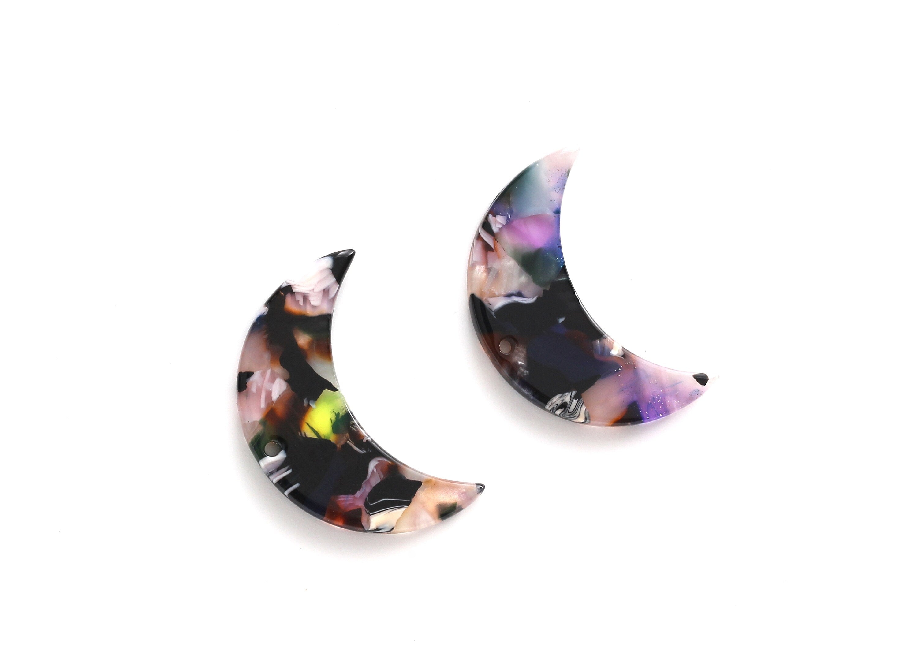 Acetate Moon Charms - 1 Holes - Moon Earring and Pendant - Earring Findings - Jewellery Supplies - Color Code: A11 - 30x19.4x2.6mm - AC1110E - DOMEDBAZAAR