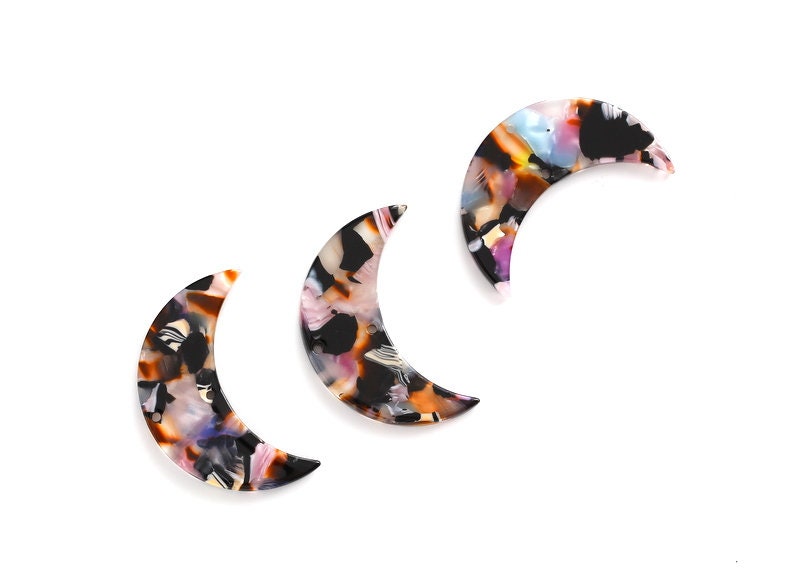 Acetate Moon Connector - Two Holes - Moon Earring and Pendant - Jewelry Supplies - Color Code: A11 - 37.9x25.5x2.6mm - AC1111EE - DOMEDBAZAAR
