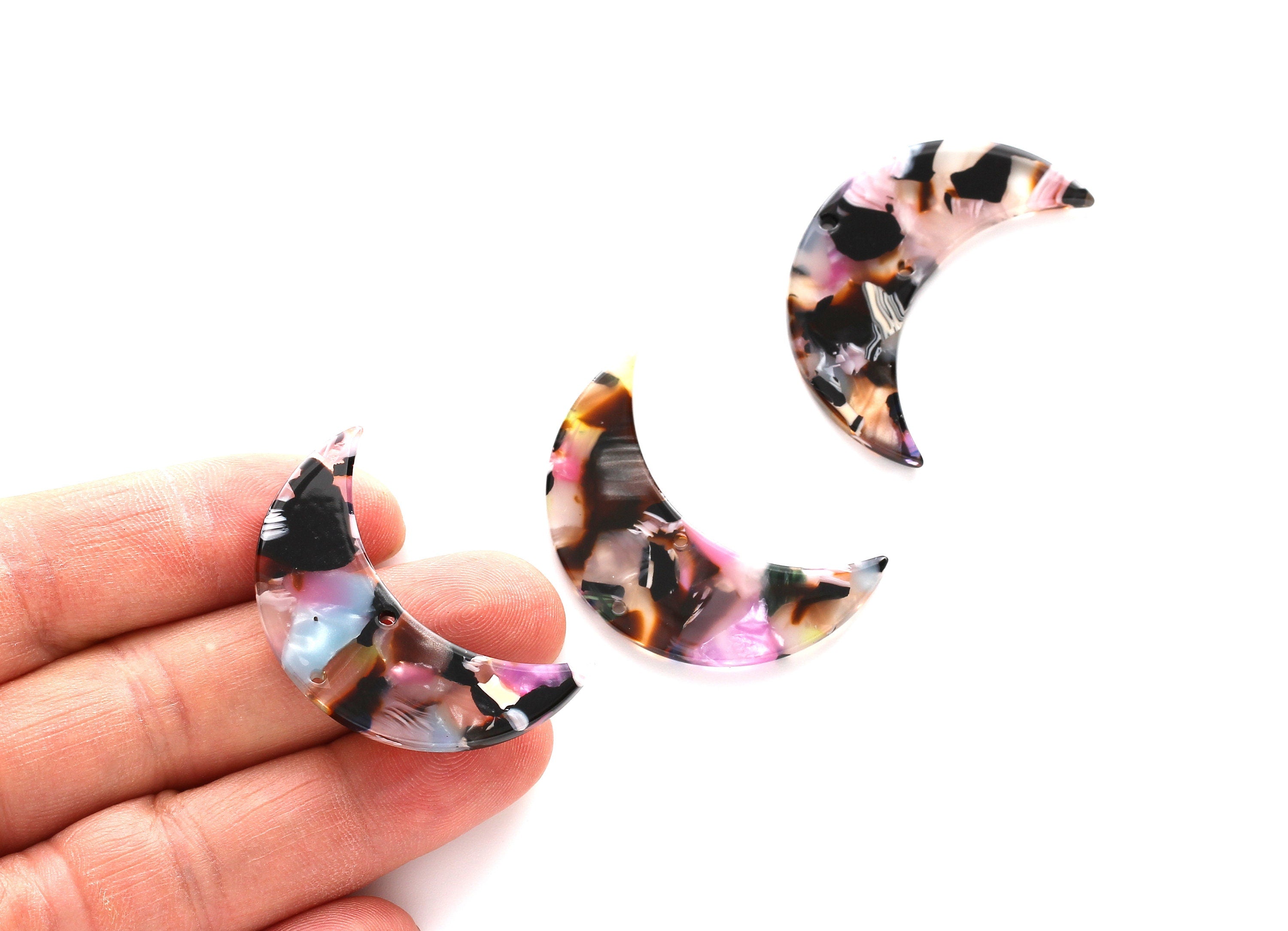 Acetate Moon Connector - Two Holes - Moon Earring and Pendant - Jewelry Supplies - Color Code: A11 - 37.9x25.5x2.6mm - AC1111EE - DOMEDBAZAAR