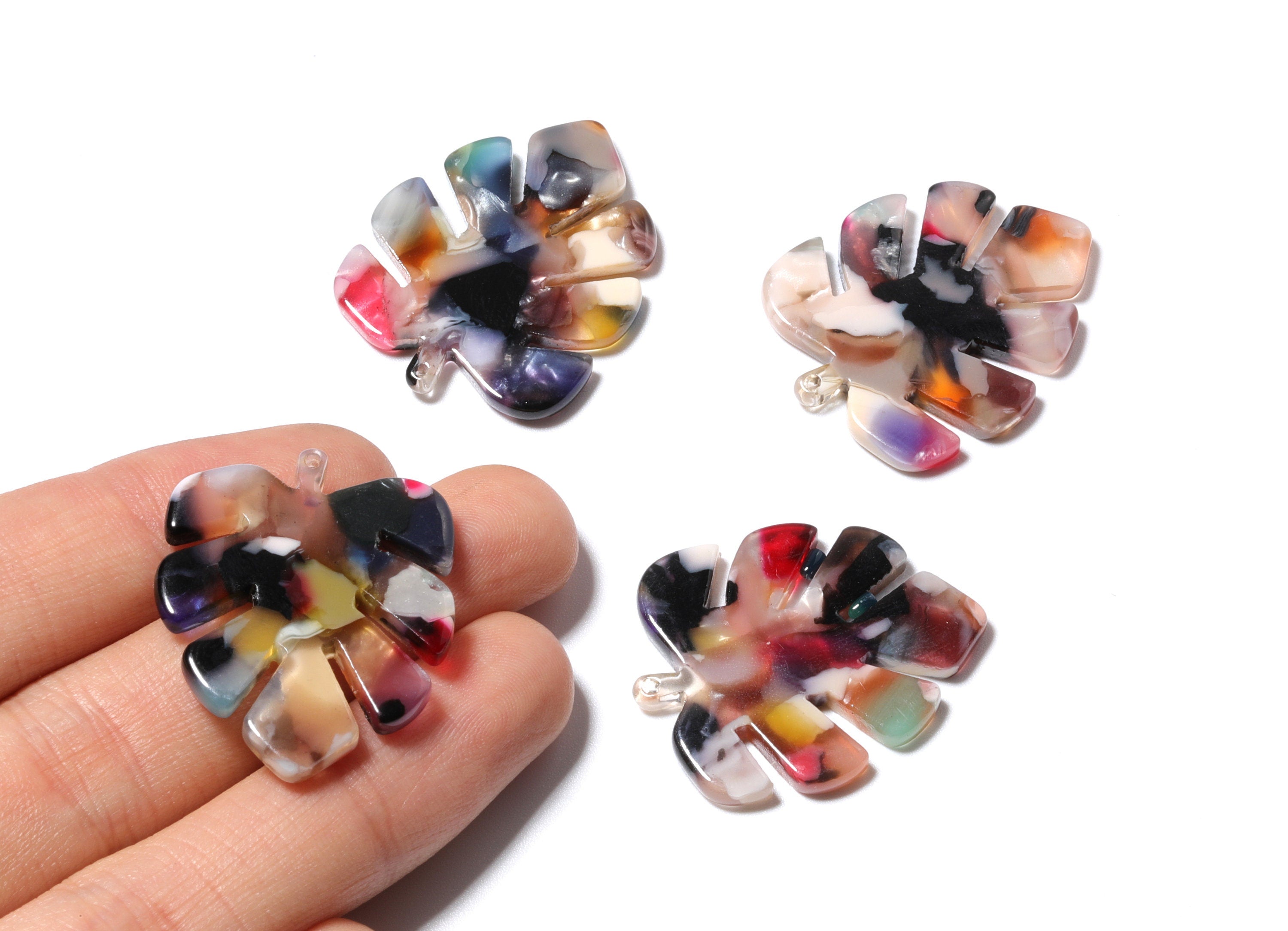 Tortoise Shell Earrings - Acetate Earring Charms - Monstera Leaf Shaped Pendant - Color Code: A60 - 30x24.5x2.57mm - AC1087J - DOMEDBAZAAR