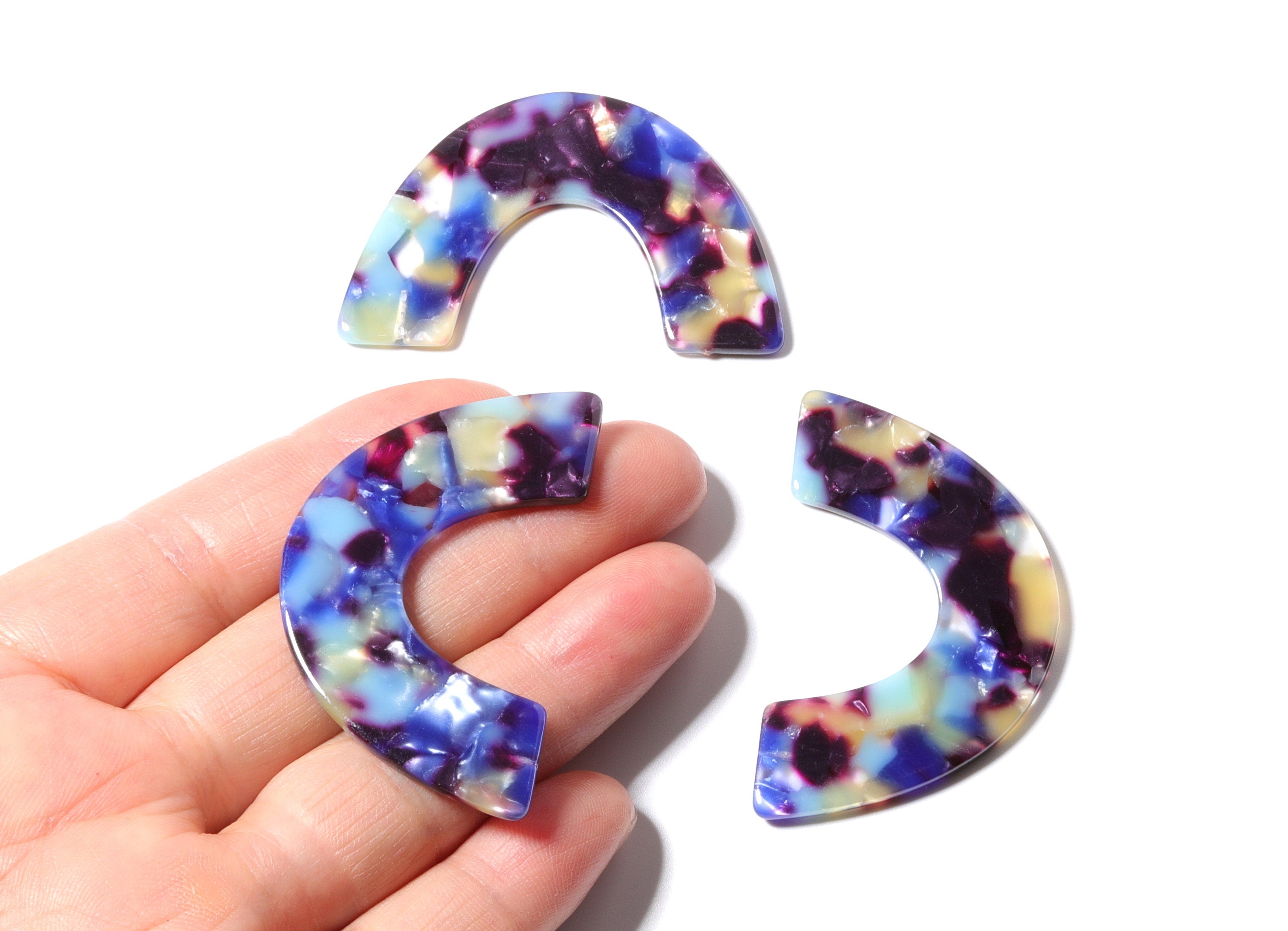 Acetate Large Arch Earring Charms One Hole - Semi Oval & U Shaped Pendant - Color Code: A23 - 30.5x48.2x2.51mm - AC1095H3 - DOMEDBAZAAR