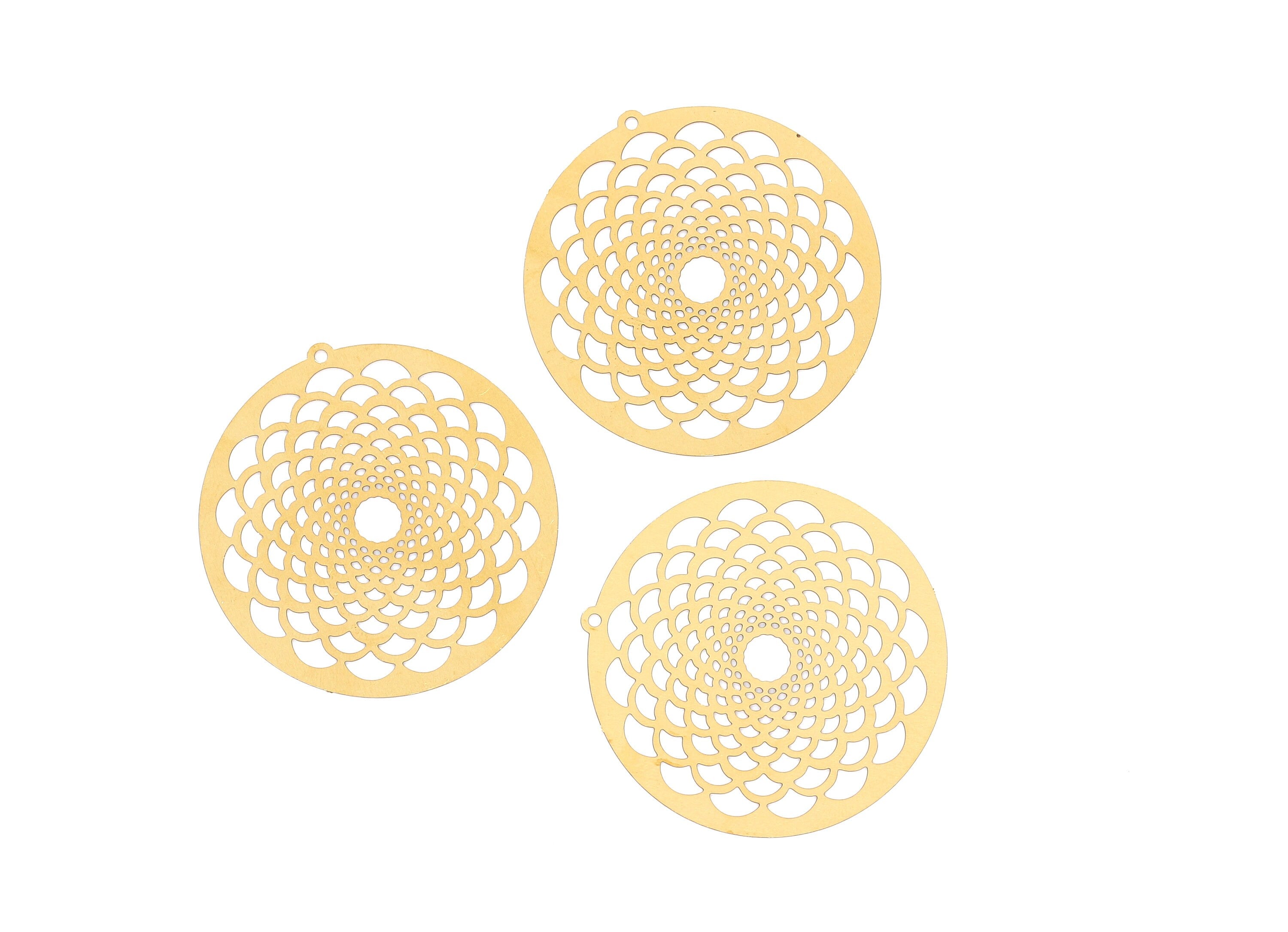 Raw Brass Circular Shaped Earring Charms - Hallow Out Earring Charms - Earring Findings - Jewelry Supplies - 43.1x42x0.3mm - JJB3323 - DOMEDBAZAAR