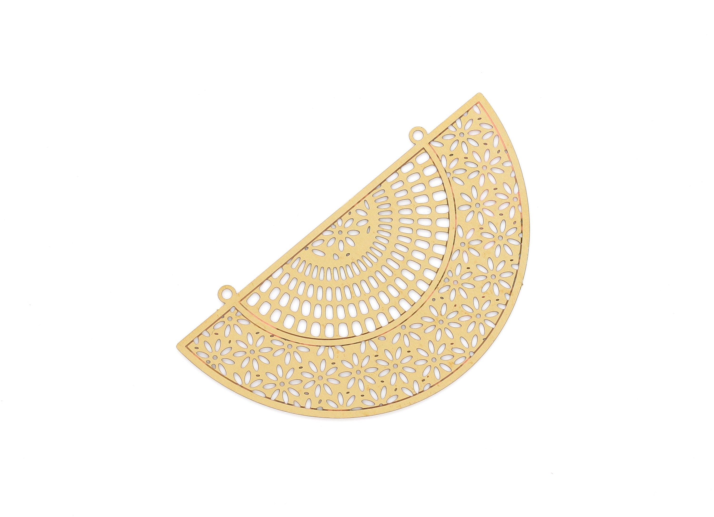 Raw Brass Semicircle Shaped  Necklace Charms - Hallow Out Necklace Charms - Necklace Findings - Jewelry Supplies - 36.2x63.7x0.3mm - JJB3258 - DOMEDBAZAAR