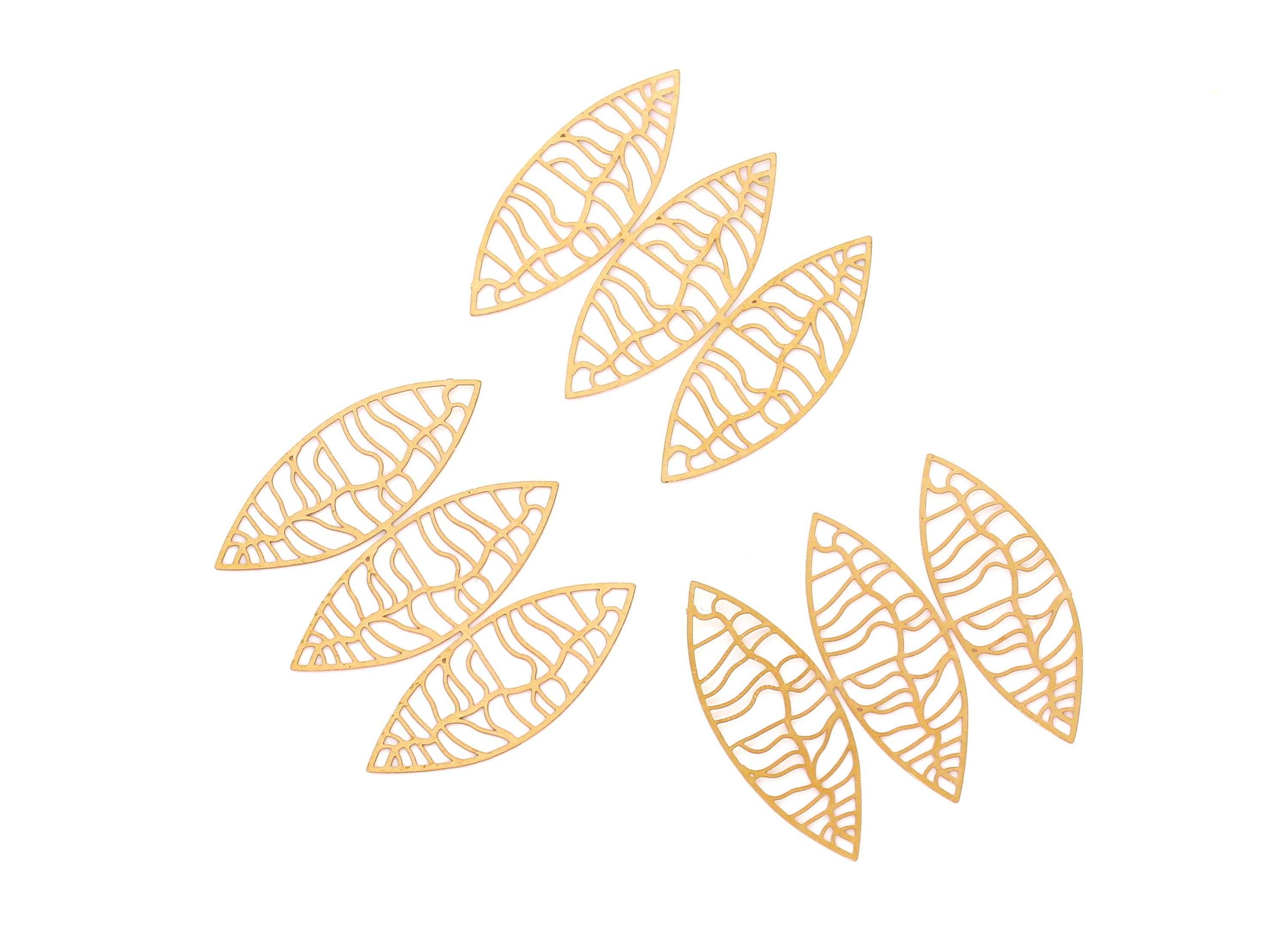 Raw Brass Leaf Shaped Earring and Necklace Charms -Hallow Out Necklace and Earring Findings - Jewelry Supplies - 34x40x0.3mm - JJB3261 - DOMEDBAZAAR