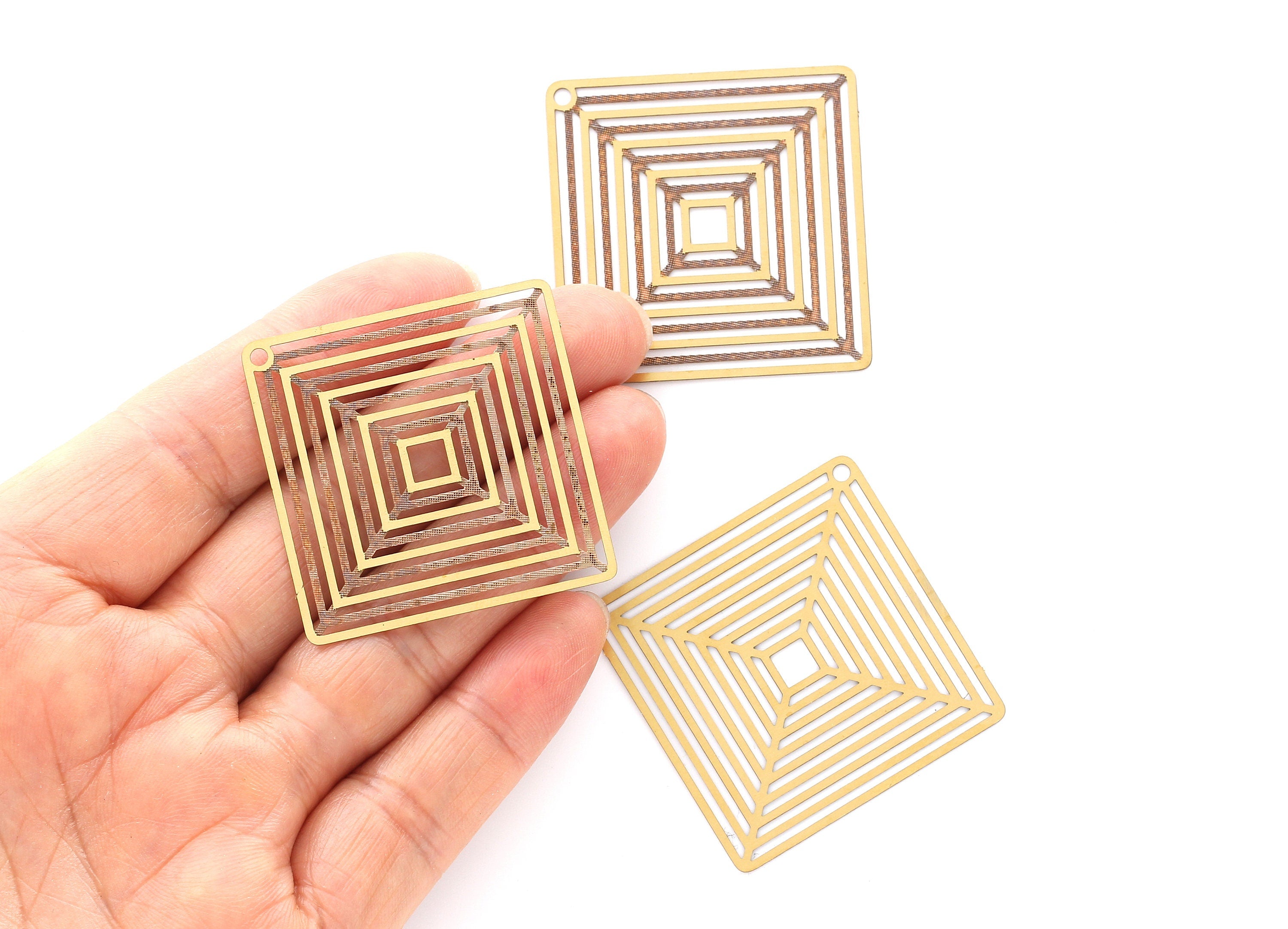 Raw Brass Square Shaped Earring and Necklace Charms - Square Necklace and Earring Findings - Jewelry Supplies - 45x22mm - JJB3284 - DOMEDBAZAAR