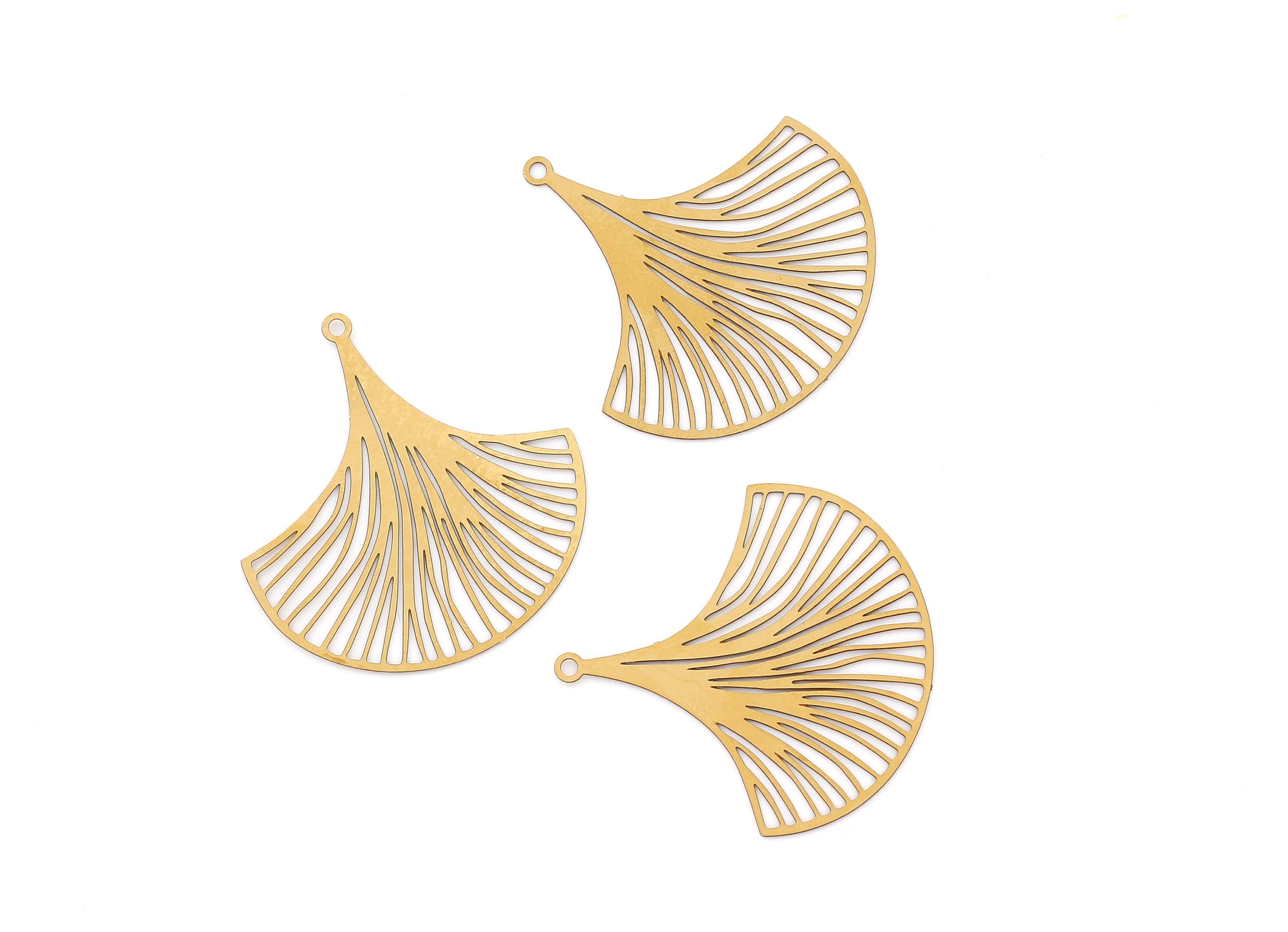 Raw Brass  Fan Shaped Necklace Charms - Raw Brass Hallow Out Fan Shaped  Necklace Findings - Jewelry Supplies - 32.3x33.3x0.3mm - JJB3679 - DOMEDBAZAAR
