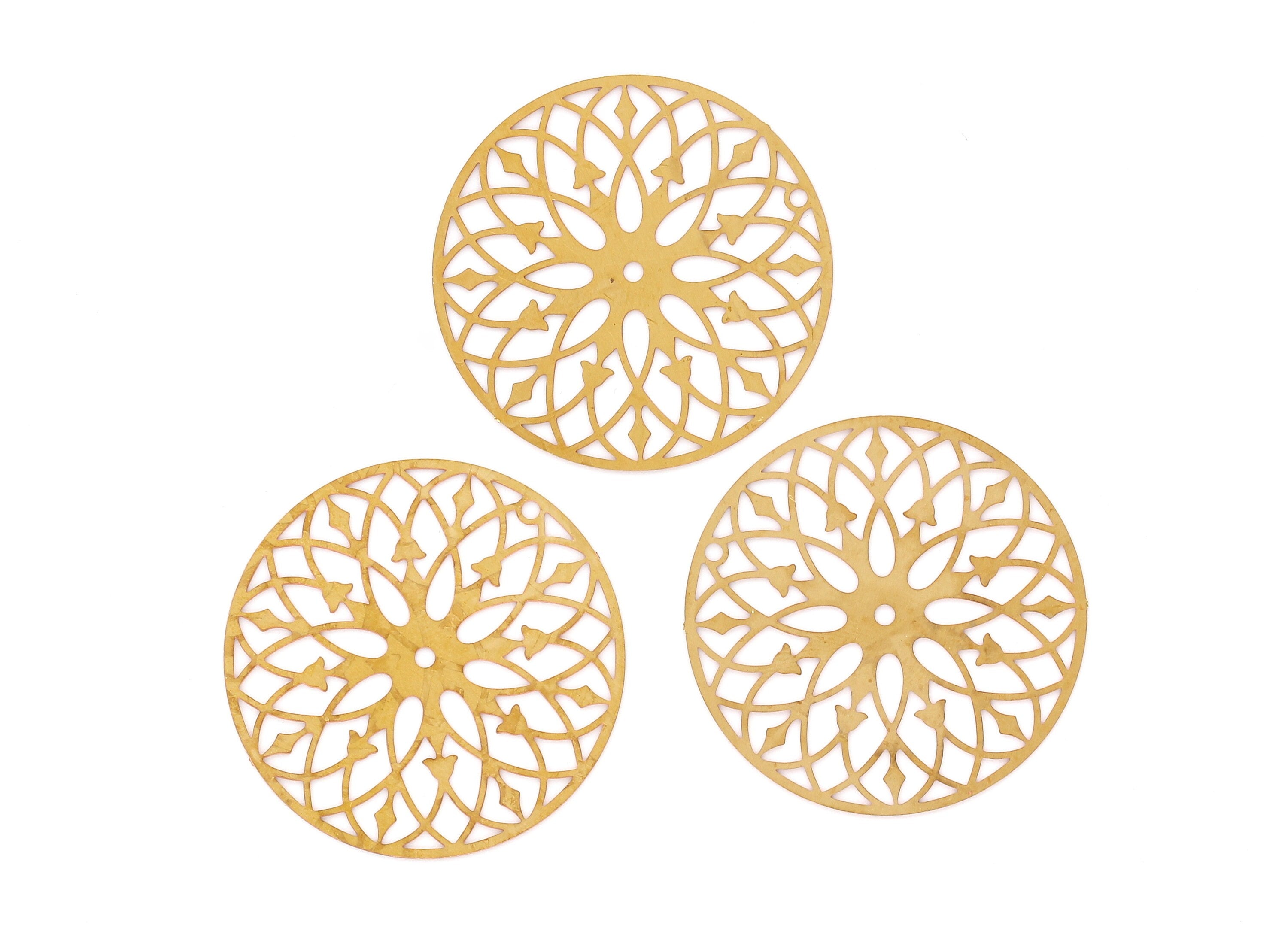 Raw Brass Circular Shaped Earring Charms - Hallow Out Earring Charms - Earring Findings - Jewelry Supplies - 34.8x34.8x0.3mm - JJB3787 - DOMEDBAZAAR