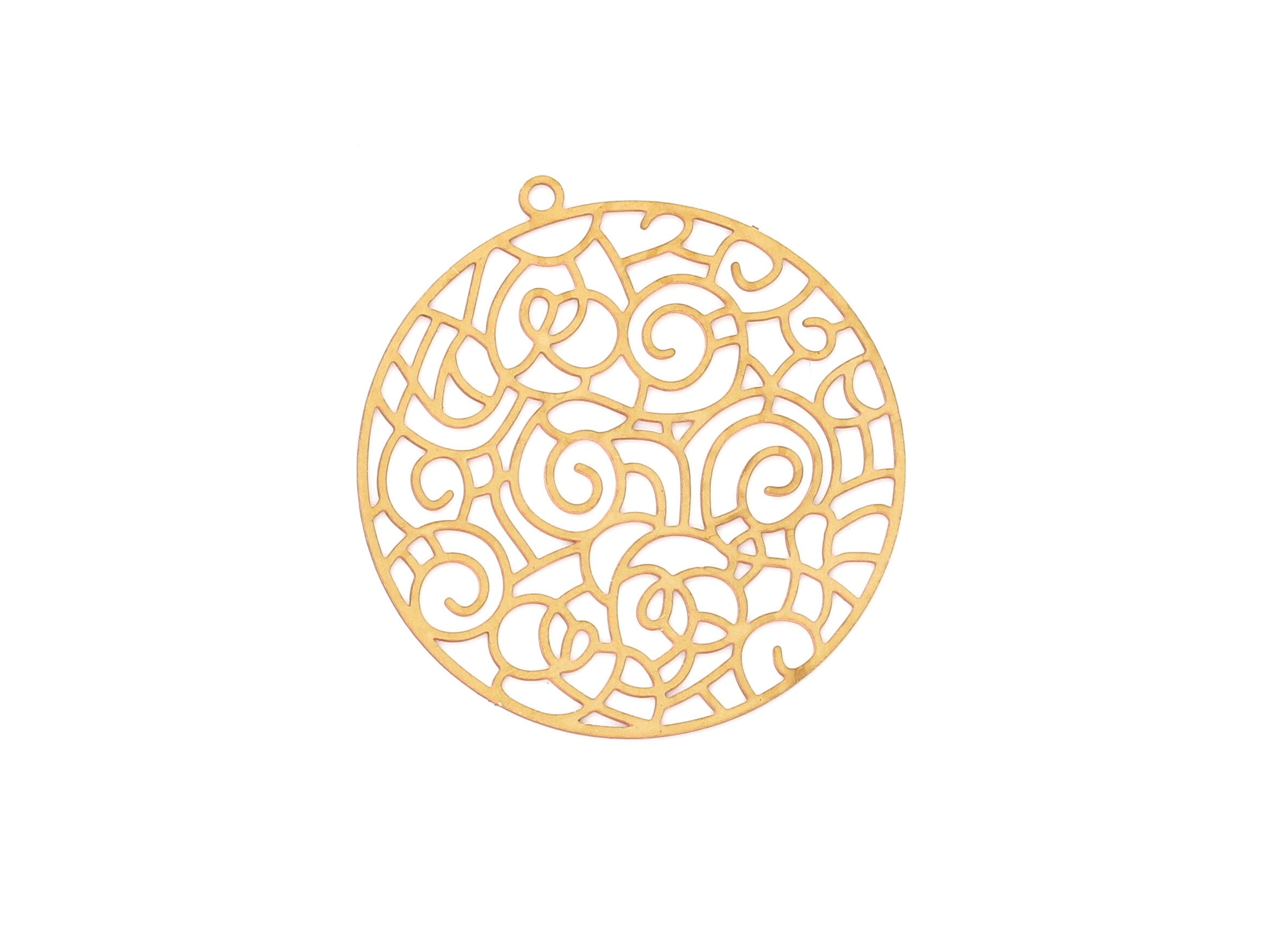 Raw Brass Circular Shaped Earring Charms - Hallow Out Earring Charms - Earring Findings - Jewelry Supplies - 38.3x35.7x0.3mm - JJB3793 - DOMEDBAZAAR