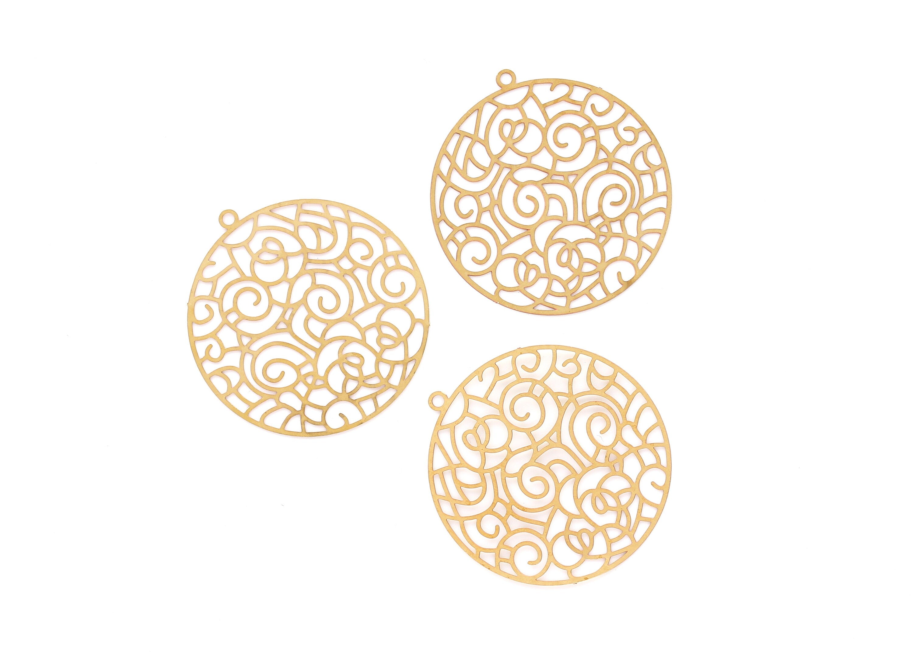 Raw Brass Circular Shaped Earring Charms - Hallow Out Earring Charms - Earring Findings - Jewelry Supplies - 38.3x35.7x0.3mm - JJB3793 - DOMEDBAZAAR