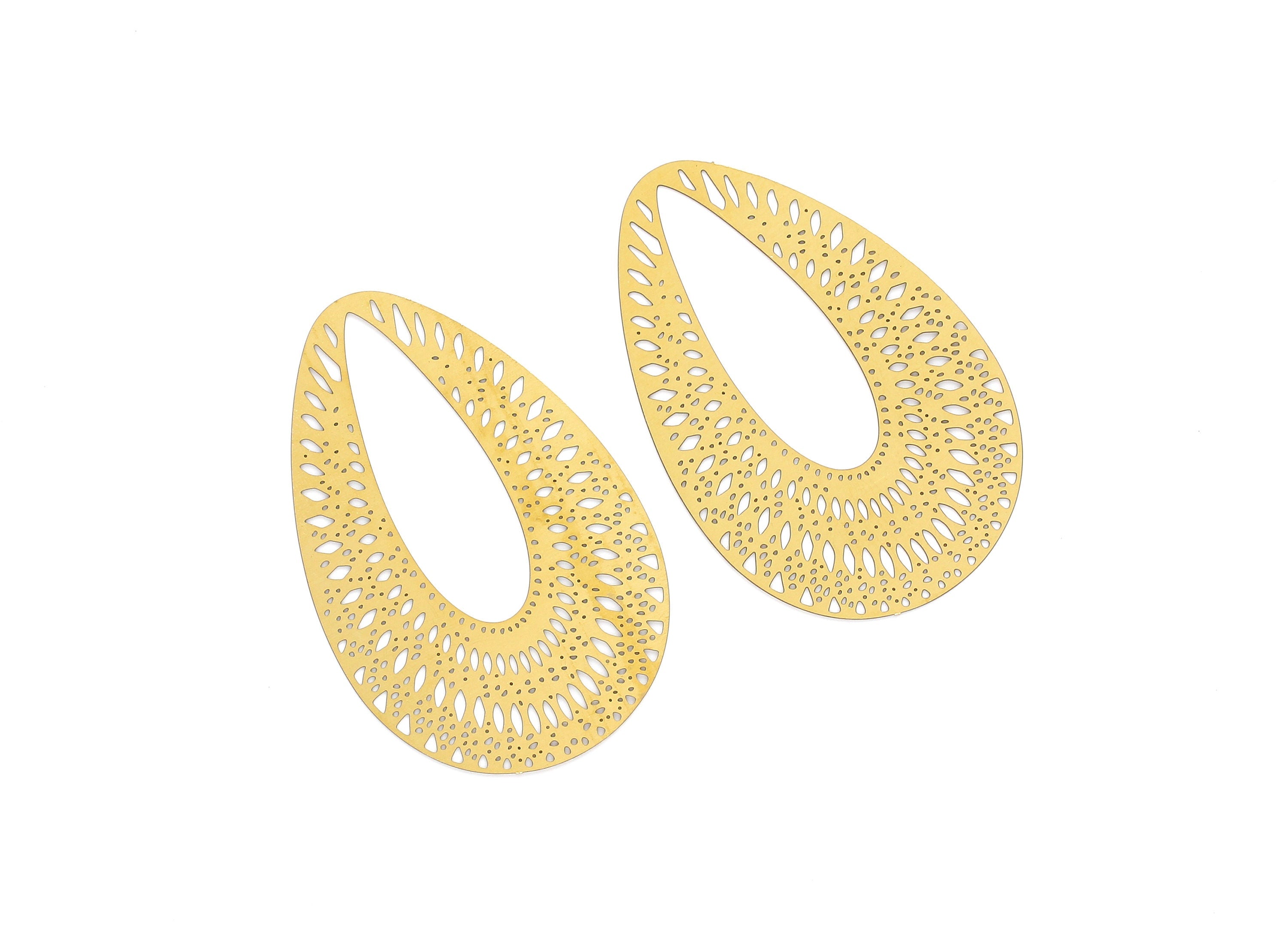 Raw Brass Marquise Shaped Earrings Charms - Raw Brass Hallow Out Earring Charms - Earring Findings - 68x45x0.3mm - JJA3761 - DOMEDBAZAAR