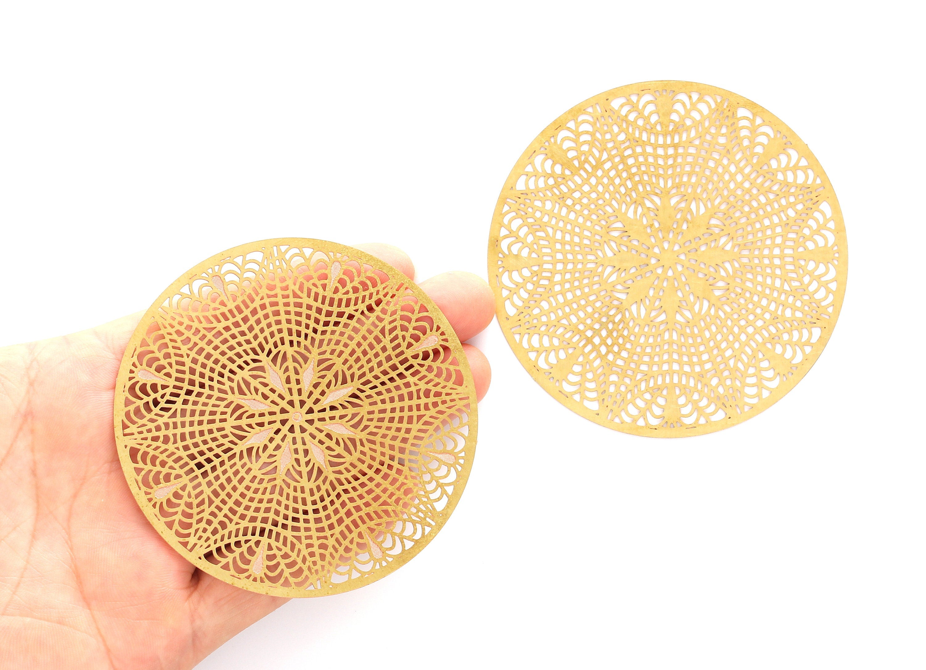 Raw Brass Circular Shaped Earring Charms - Hallow Out Earring Charms - Earring Findings - Jewelry Supplies - 74.9x74.9x0.3mm - JJA3797 - DOMEDBAZAAR