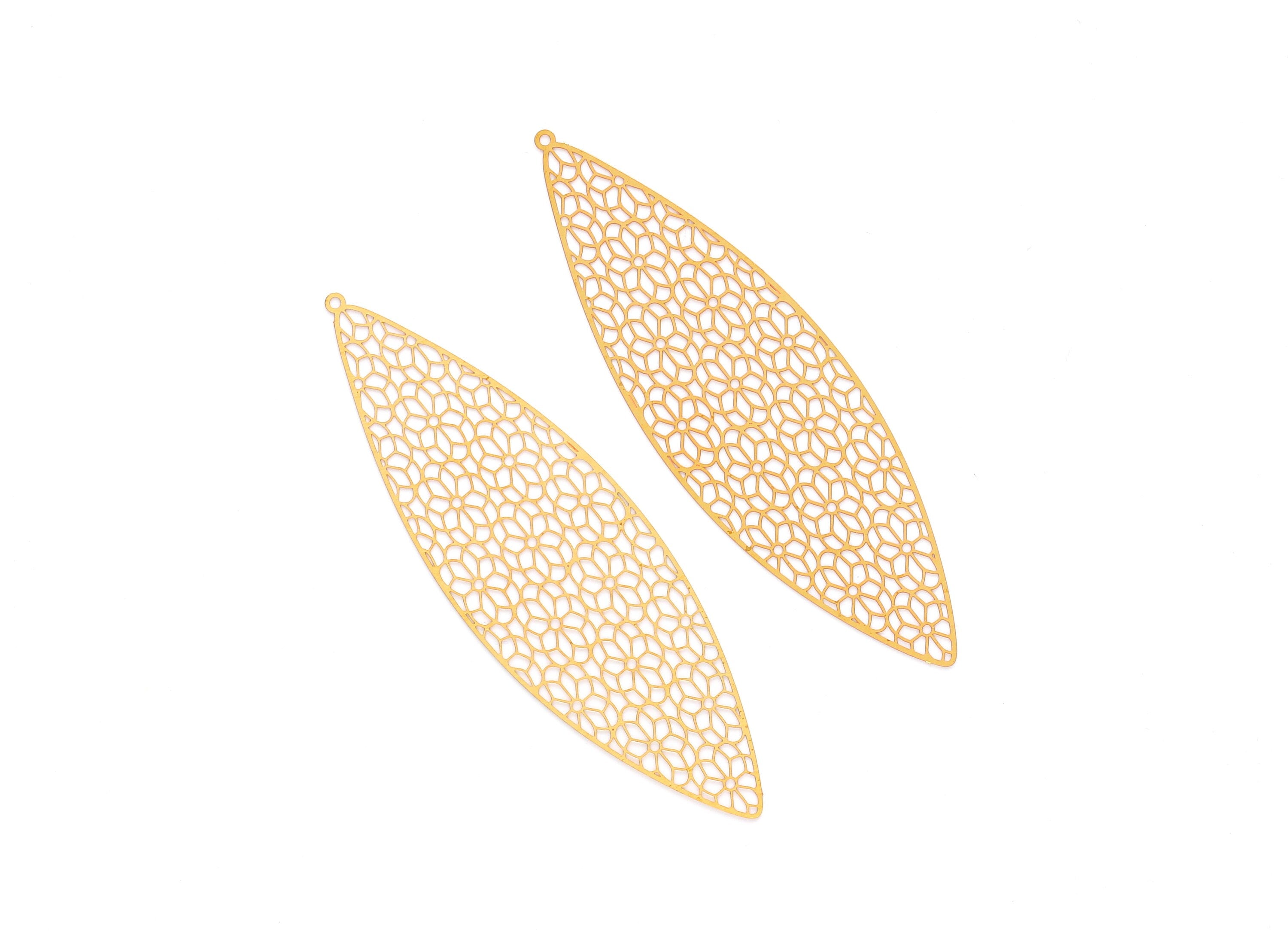 Raw Brass Leaf Shaped Earring Charms - Teardrop Earring Charms - Earring Findings - Jewelry Supplies - 100x30.4x0.3mm - JJA4007 - DOMEDBAZAAR