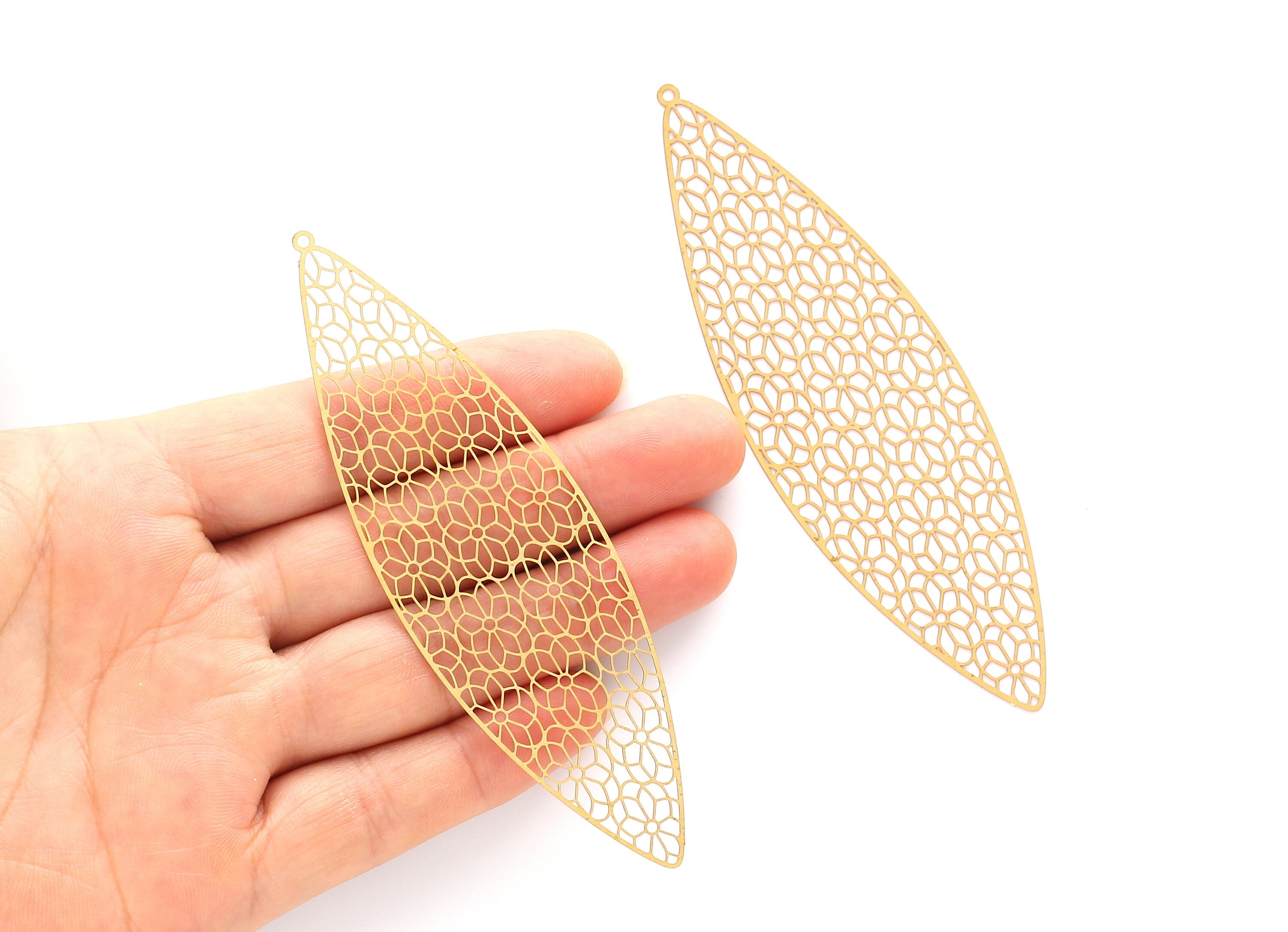 Raw Brass Leaf Shaped Earring Charms - Teardrop Earring Charms - Earring Findings - Jewelry Supplies - 100x30.4x0.3mm - JJA4007 - DOMEDBAZAAR