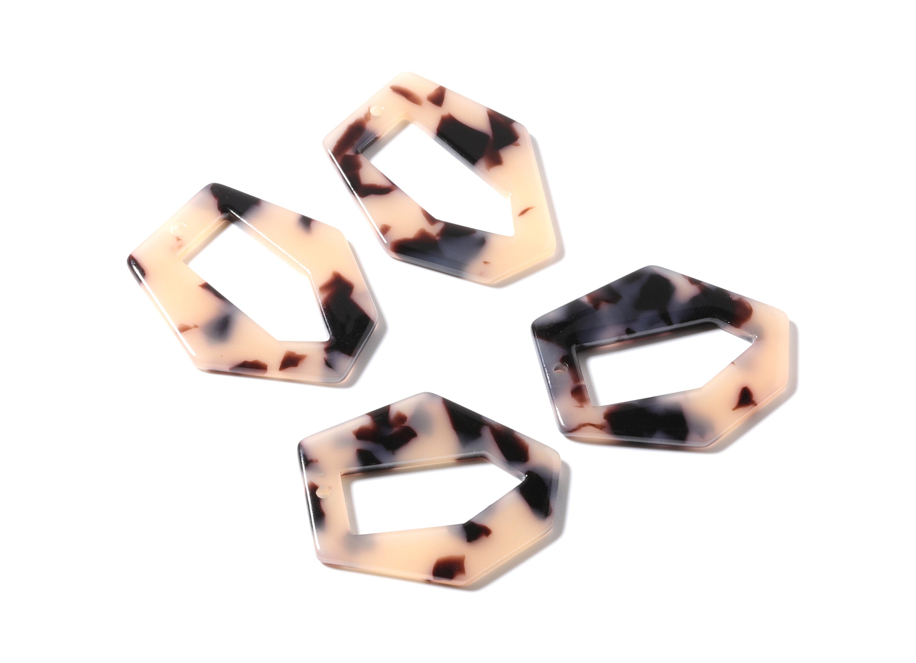 Acetate Acrylic Earring Charm - Blonde Tortoise Shell  Hexagon Shaped Charm - Color Code: A07 - 35.2x28.76x2.56mm - AC1179B - DOMEDBAZAAR
