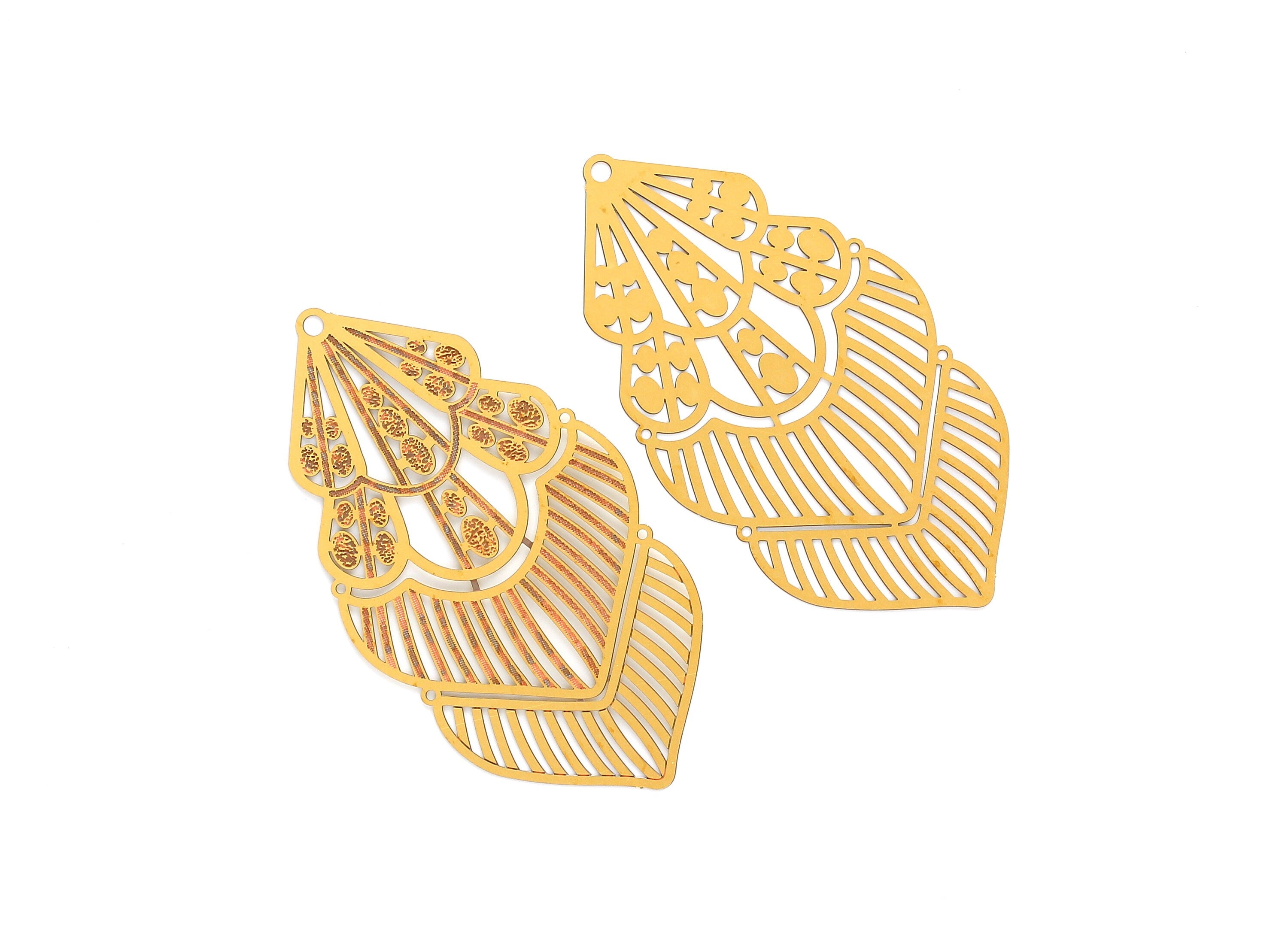 Raw Brass  Hollow Out Earring Charms - Exaggerated Earring Charms - Earring Findings - Jewelry Supplies - 80x43.7x0.3mm - JJA4131 - DOMEDBAZAAR