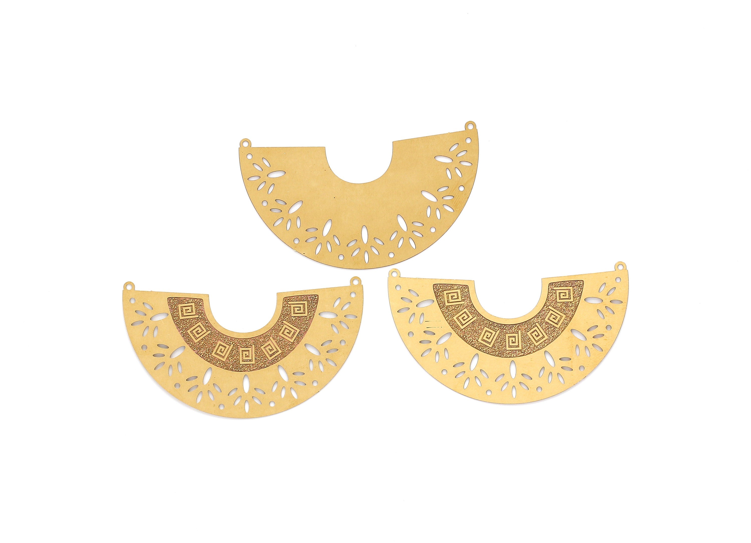 Raw Brass Semicircle Shaped  Necklace Charms - Hallow Out Necklace Charms - Necklace Findings - Jewelry Supplies - 36.2x63.7x0.3mm - JJA3924 - DOMEDBAZAAR