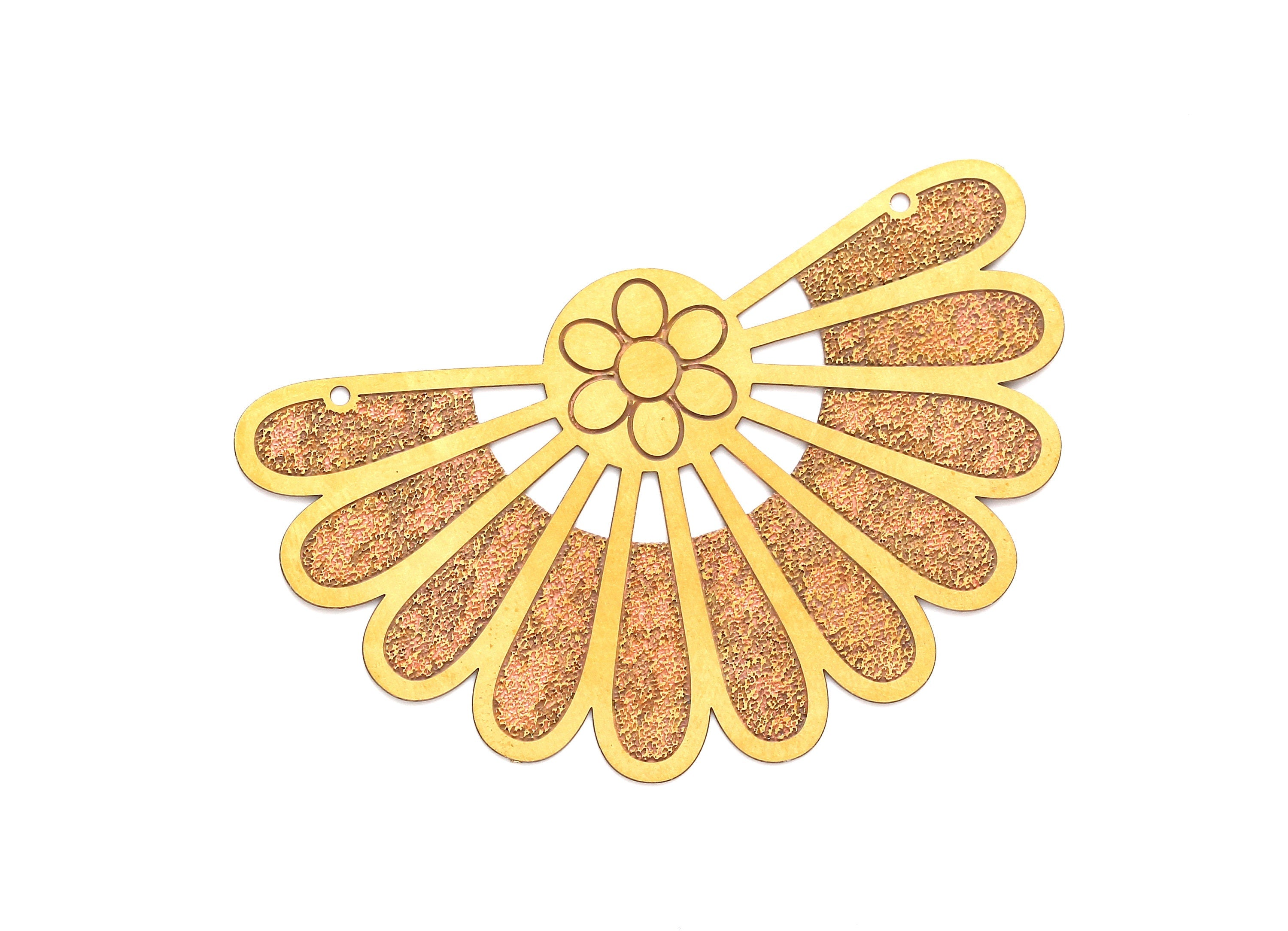 Raw Brass Fan Shaped Necklace Charms - Raw Brass Hallow Out Fan Shaped  Necklace Findings - Jewelry Supplies - 38.2x60.8x0.3mm - JJA3932 - DOMEDBAZAAR