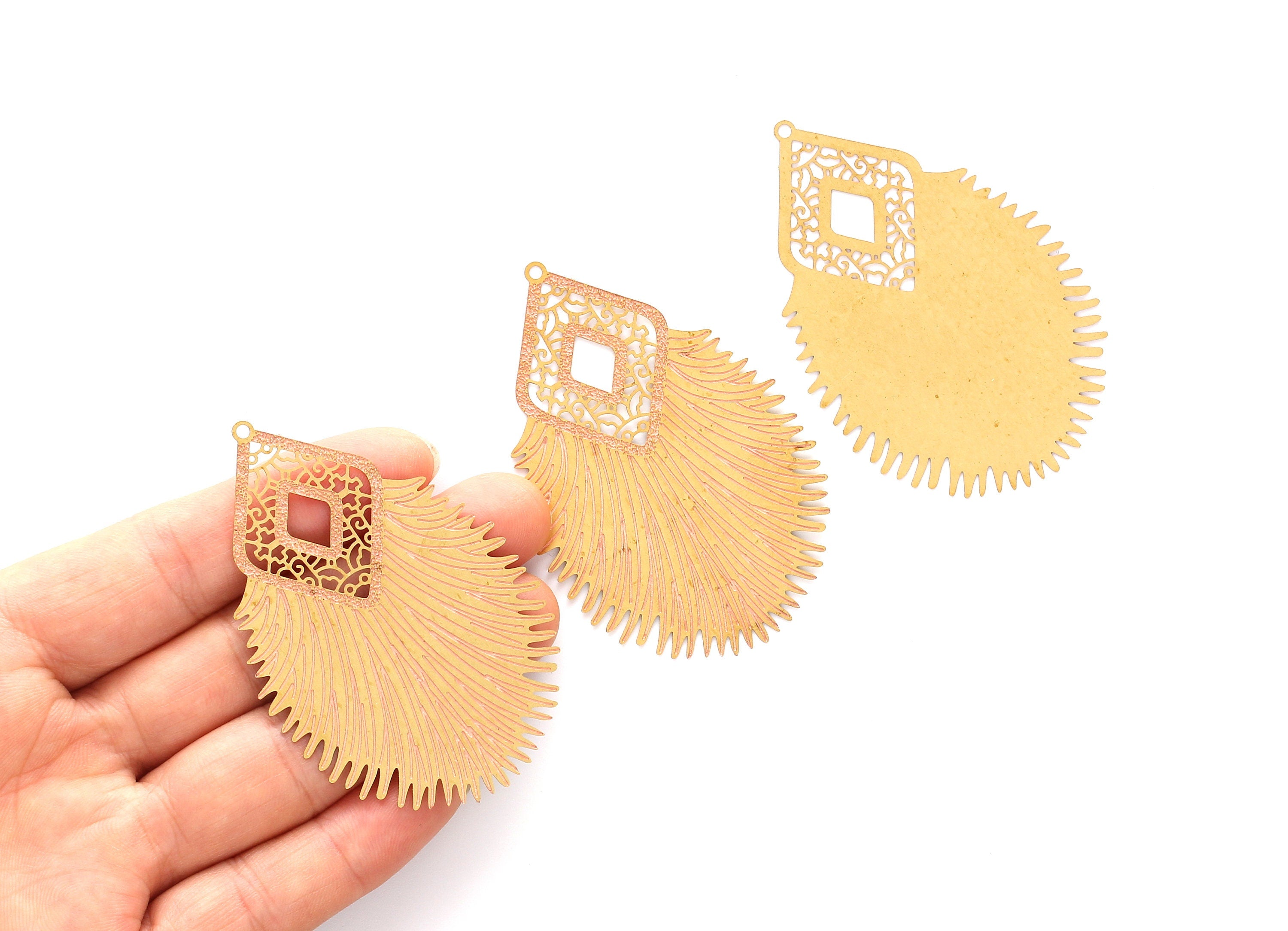 Raw Brass Marquise Shaped Earring Charms - Halow Out Earring Charms - Earring Findings - Jewelry Supplies - 64.7x42.2x0.3mm - JJB3957 - DOMEDBAZAAR