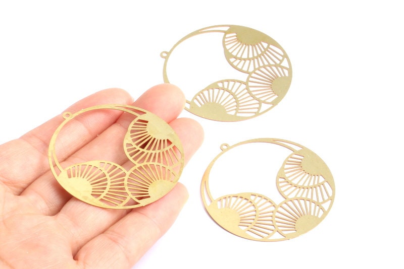 Raw Brass Circular Shaped Earring Charms - Hallow Out Earring Charms - Earring Findings - Jewelry Supplies - 46.9x44.6x0.3mm - JJB2688 - DOMEDBAZAAR