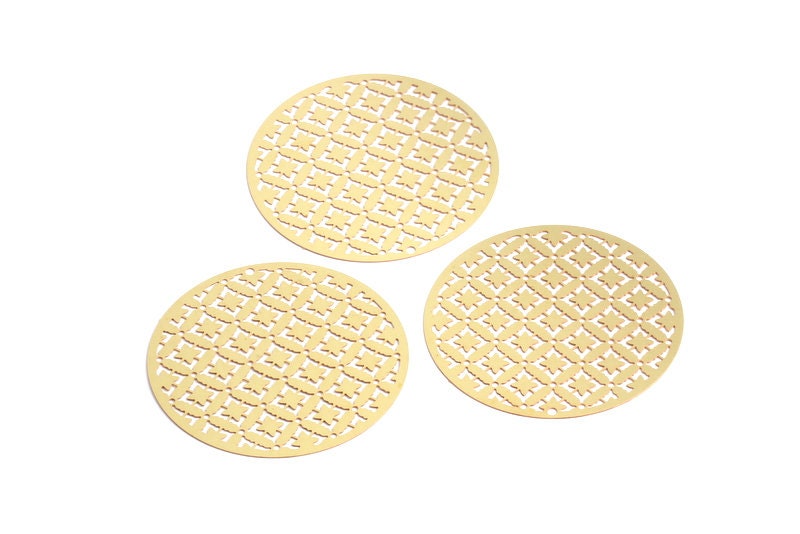 Raw Brass Circular Shaped Earring Charms - Hallow Out Earring Charms - Earring Findings - Jewelry Supplies - 49.2x49.6x0.3mm - JJB3043 - DOMEDBAZAAR