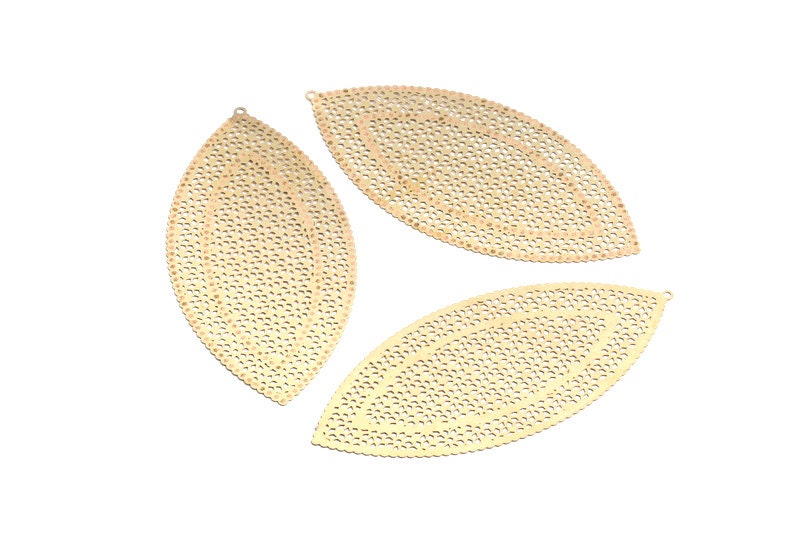 Raw Brass Marquise Shaped Earrings Charms - Hallow Out Earring Charms - Earring Findings - Jewelry Supplies - 82.6x38.8x0.3mm - JJA4113 - DOMEDBAZAAR