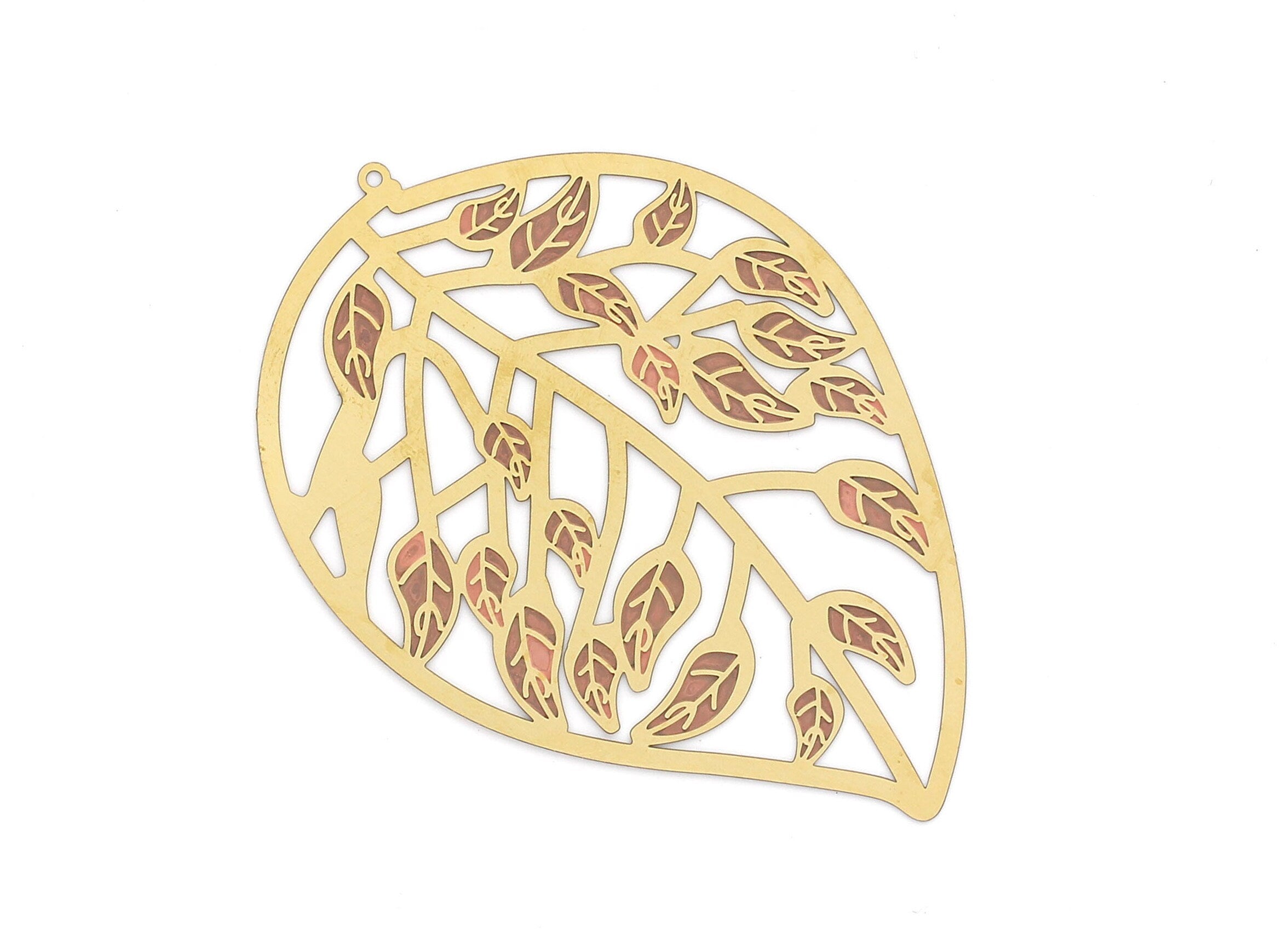 Raw Brass Leaf Shaped Earring Charms - Raw Brass Hallow Out Earring Charms - Earring Findings - Jewelry Supplies - 79.3x55x0.3mm - JJA3172 - DOMEDBAZAAR