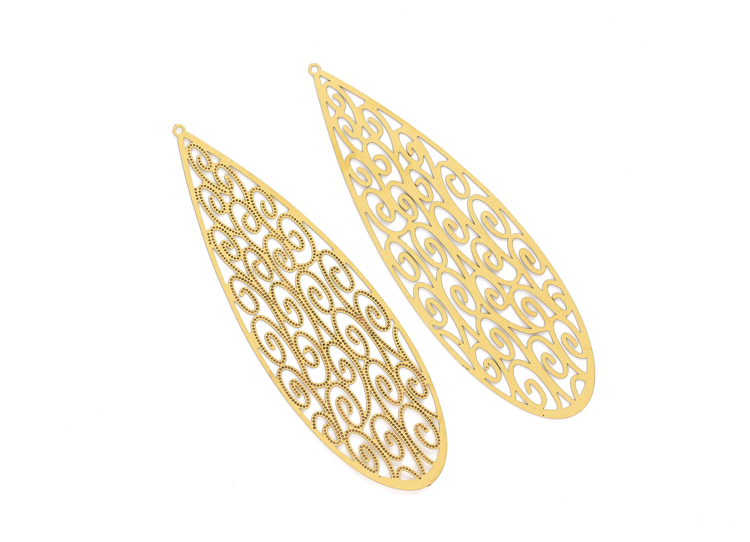 Raw Brass Marquise Shaped Earring Charms - Halow Out Earring Charms - Earring Findings - Jewelry Supplies - 96.8x30x0.3mm - JJA3754 - DOMEDBAZAAR